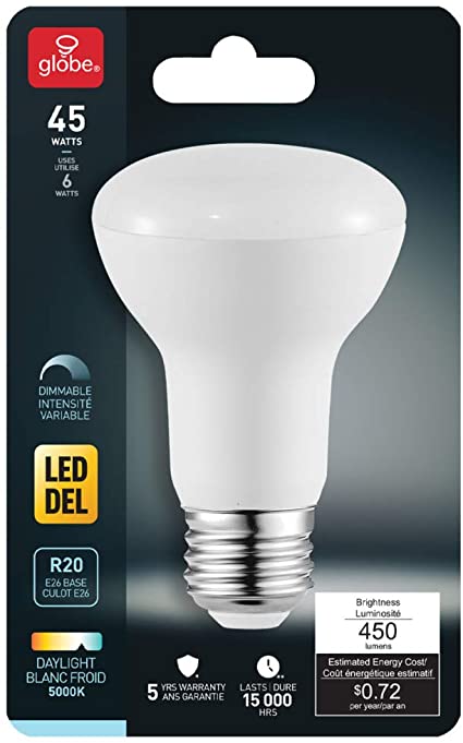 Ampoule DEL gradable, blanc chaux, R20, 45 watts
