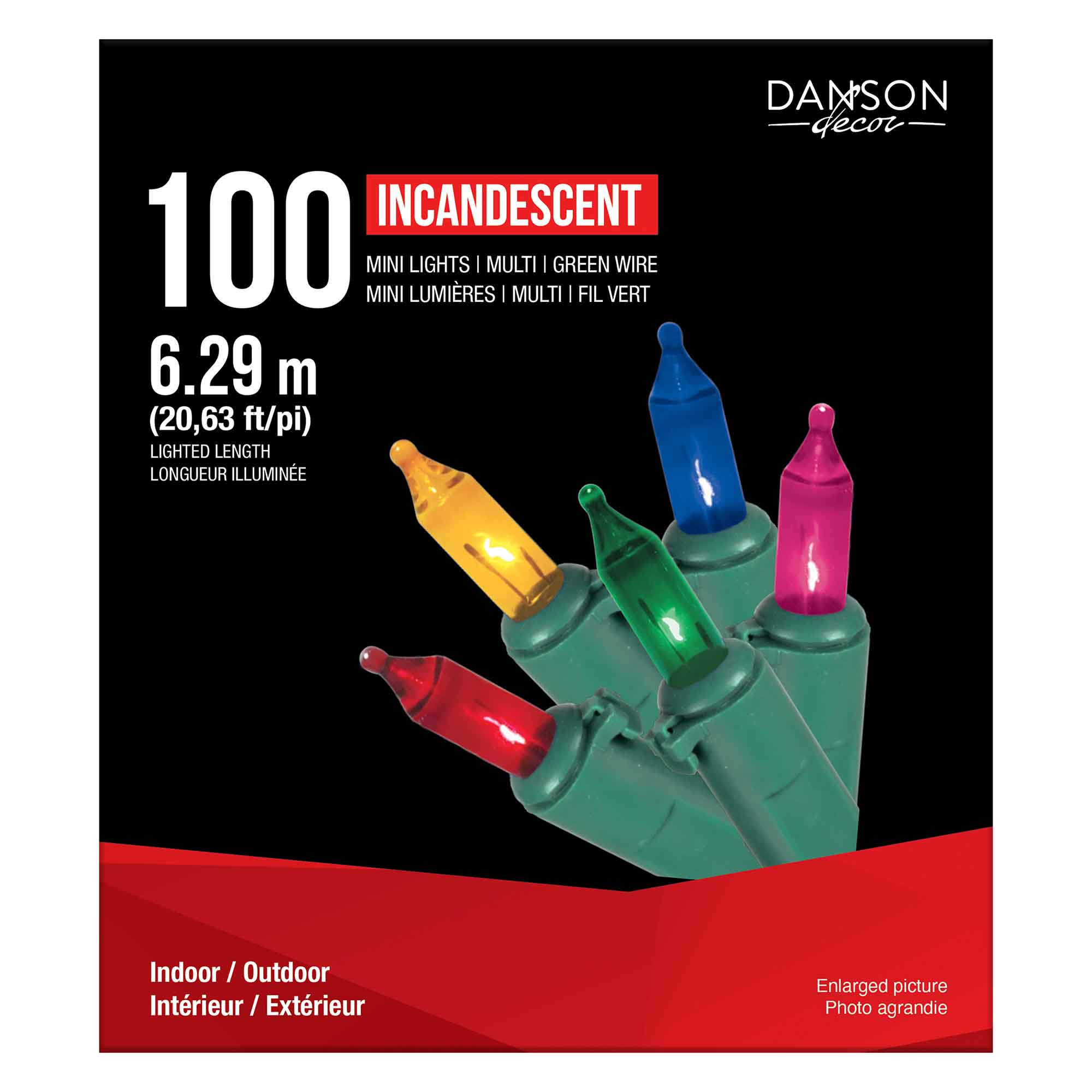 Jeu de 100 mini lumières incandescentes de 20,63' (6,29 m), multicolore