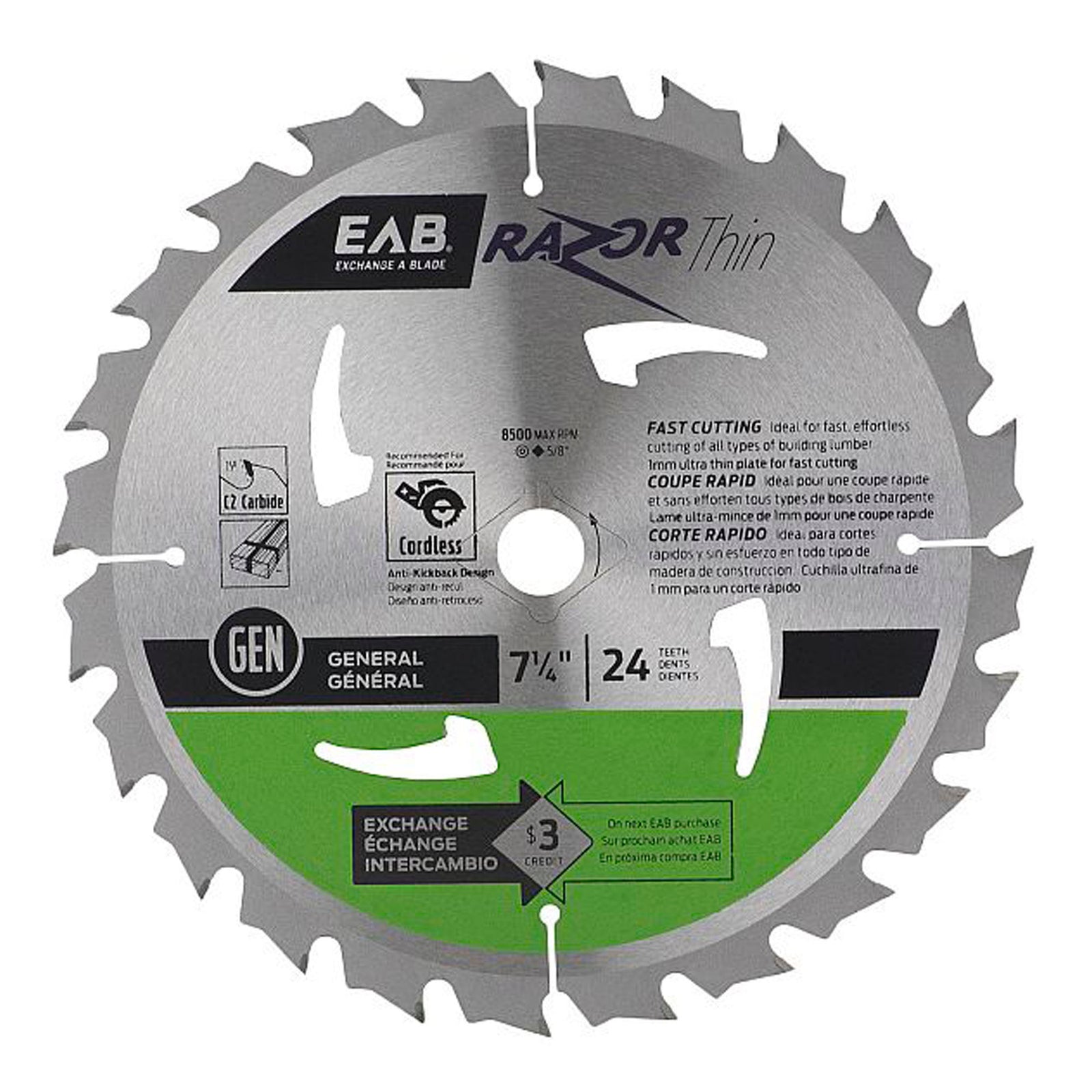 Lame de scie au carbure 7-1/4" x 24 dents Razor Back mince