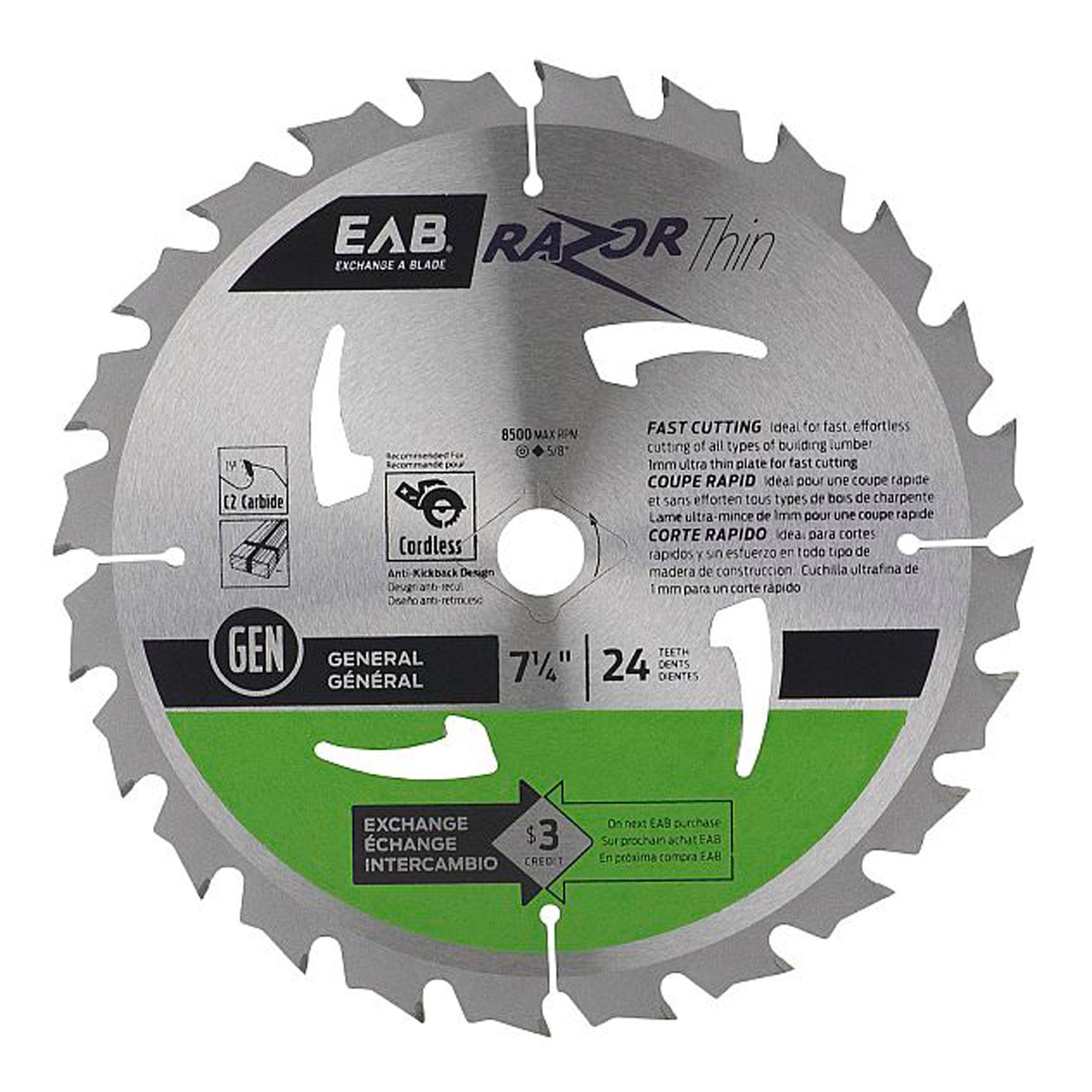 Lame de scie au carbure 7-1/4" x 24 dents Razor Back mince