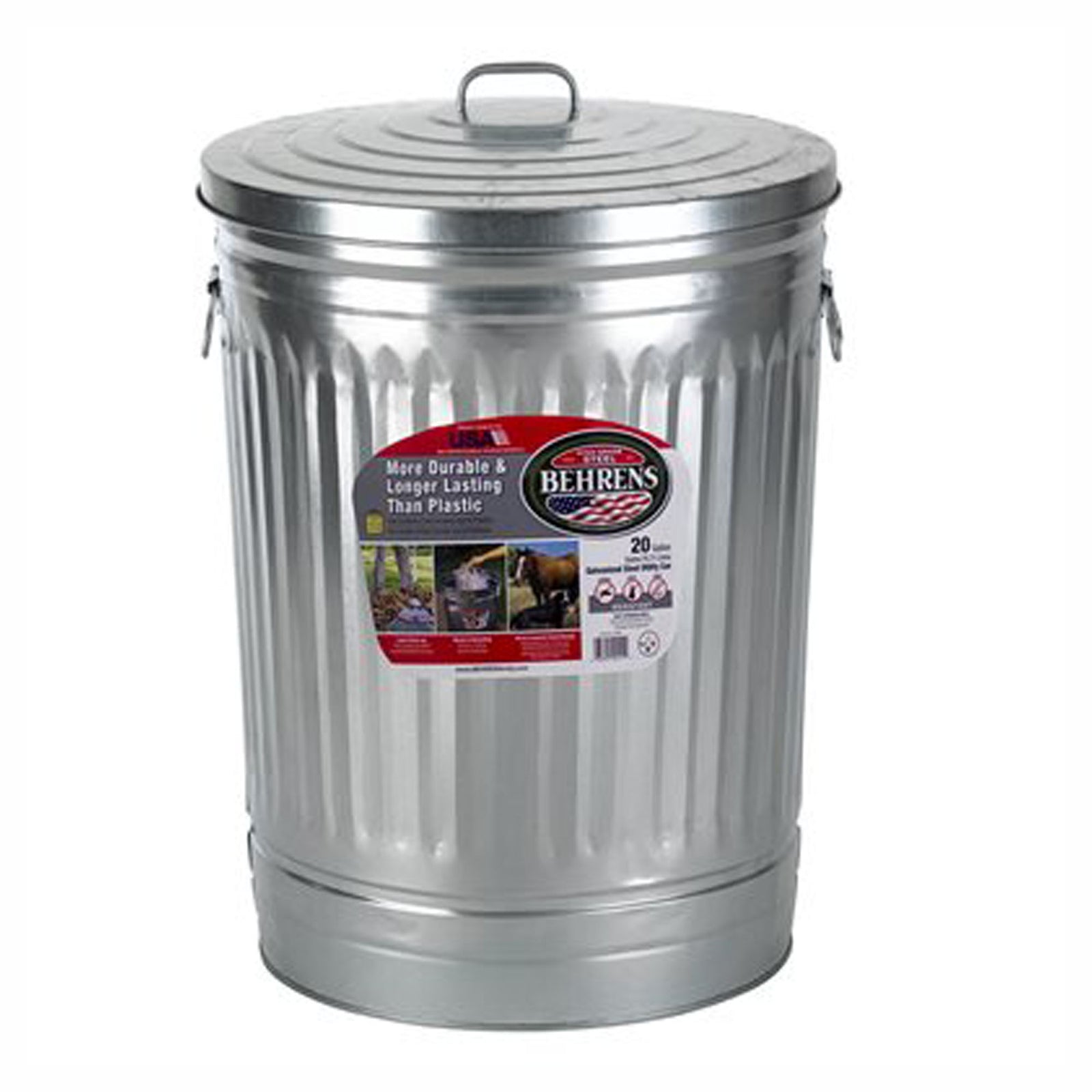 Poubelle en acier galvanisé avec couvercle, 20 gallons