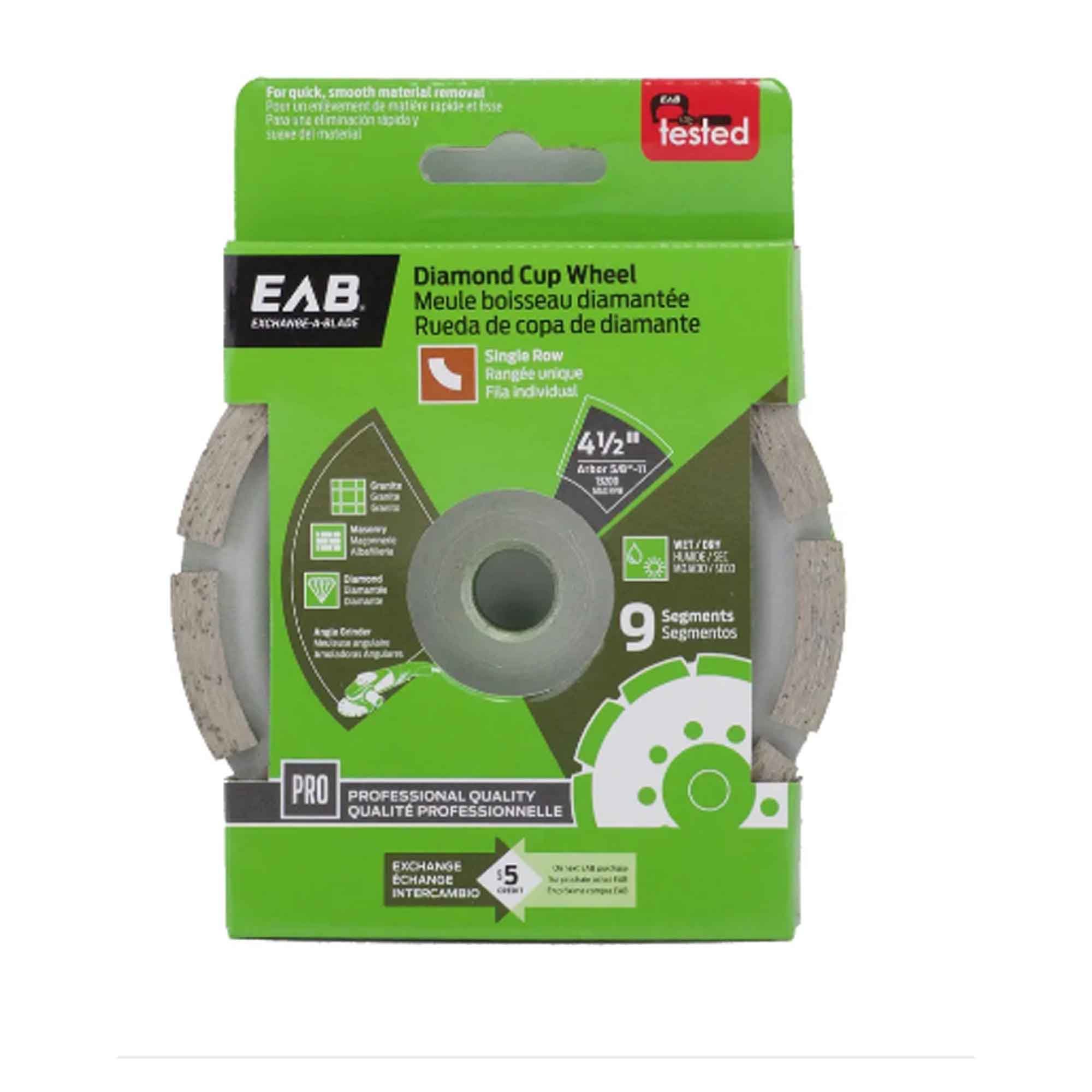 Meule boisseau abrasif simple aux diamants, 4,5''