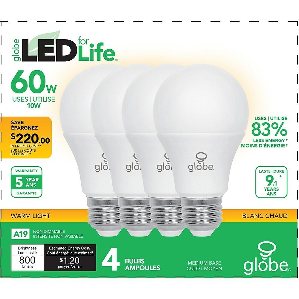 Ampoule DEL A19, non-dimmable, blanc doux, 60 watts (emballage de 4)