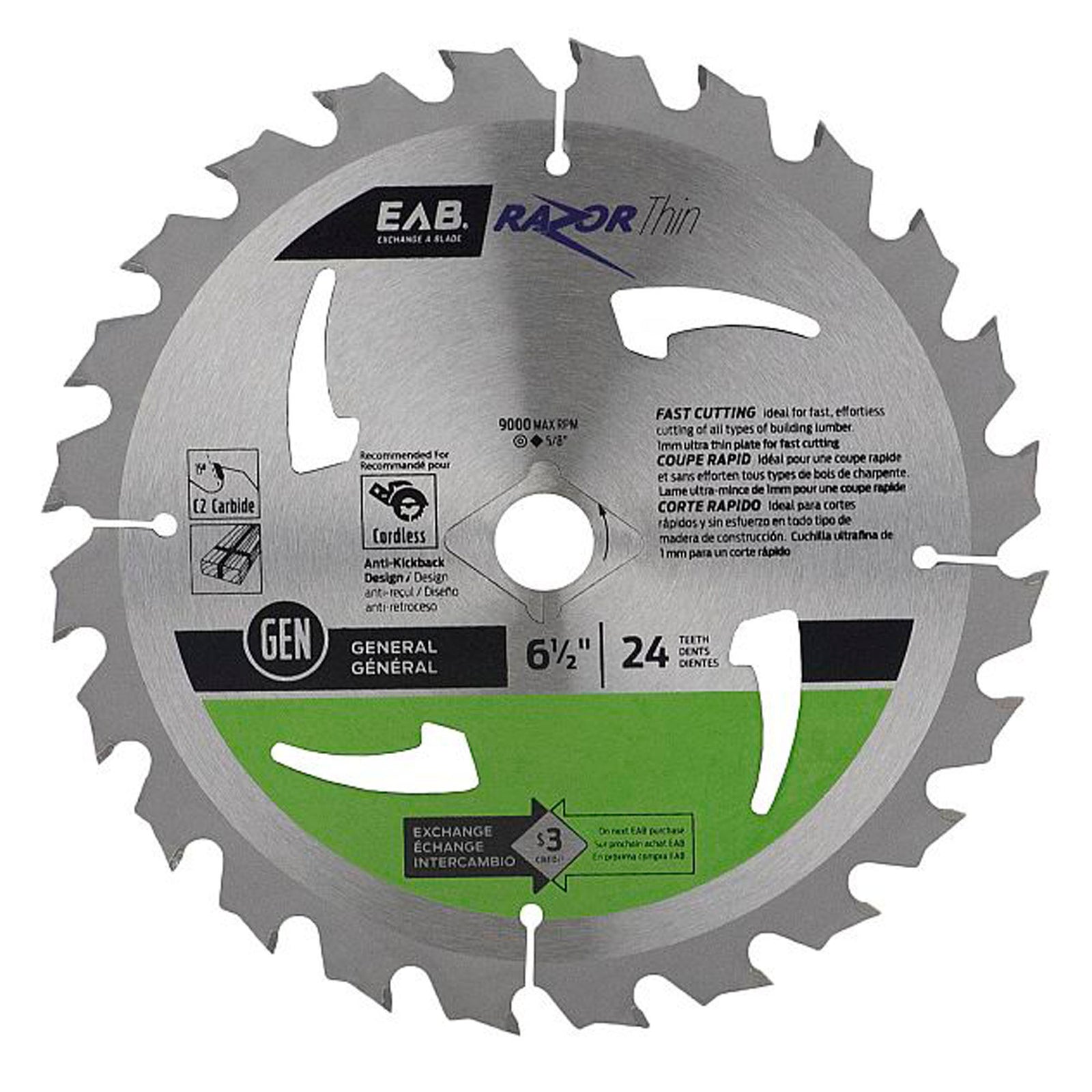 Lame de scie au carbure 6 1/2" x 24 dents Razor Back mince