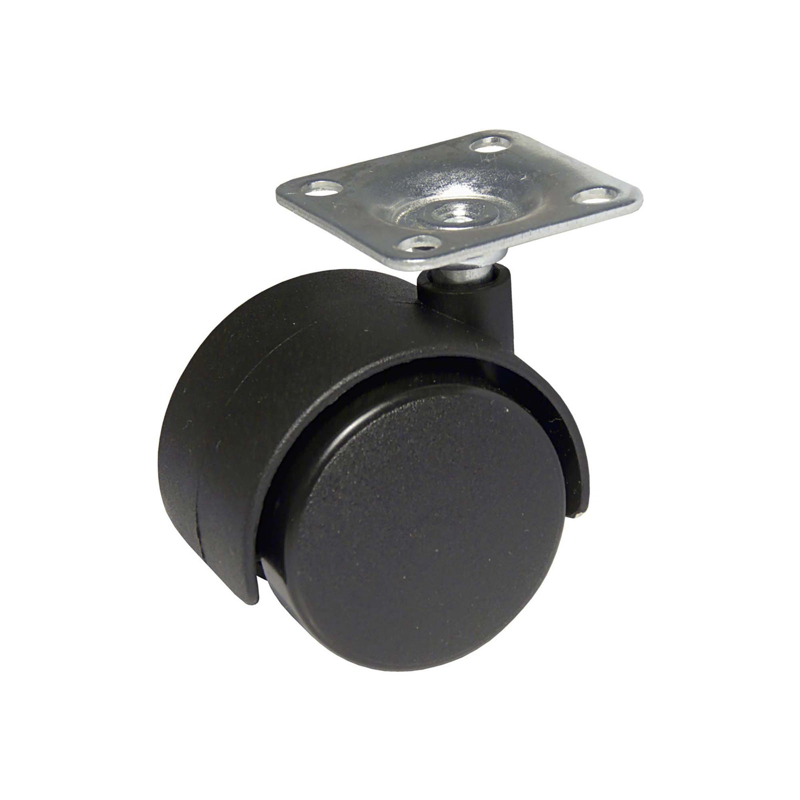 Roulette double pour meuble avec plaque, pivotante sans frein