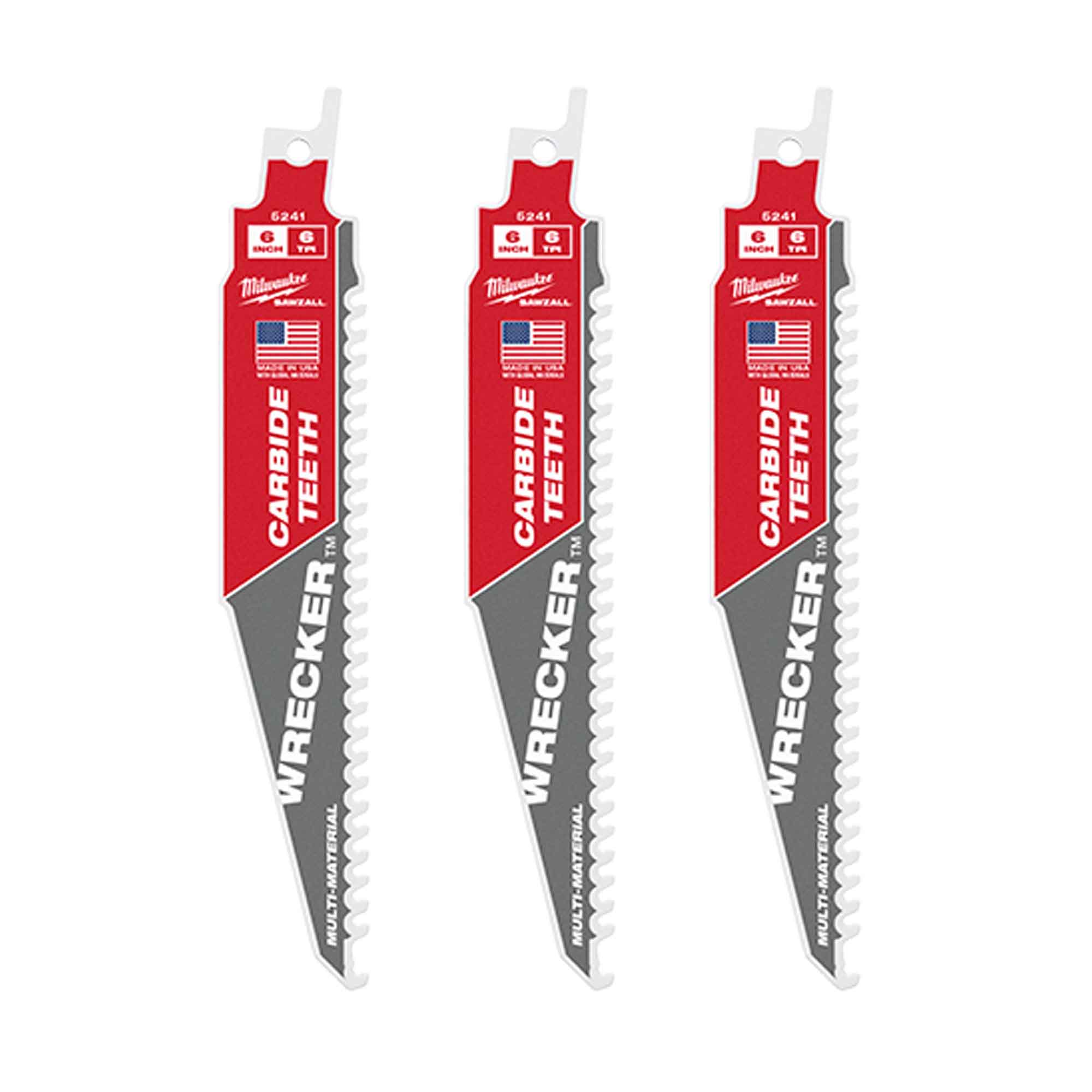 Lame de scie alternative Wrecker Sawzall au carbure, 6'' X 6 TPI (emballage de 3)