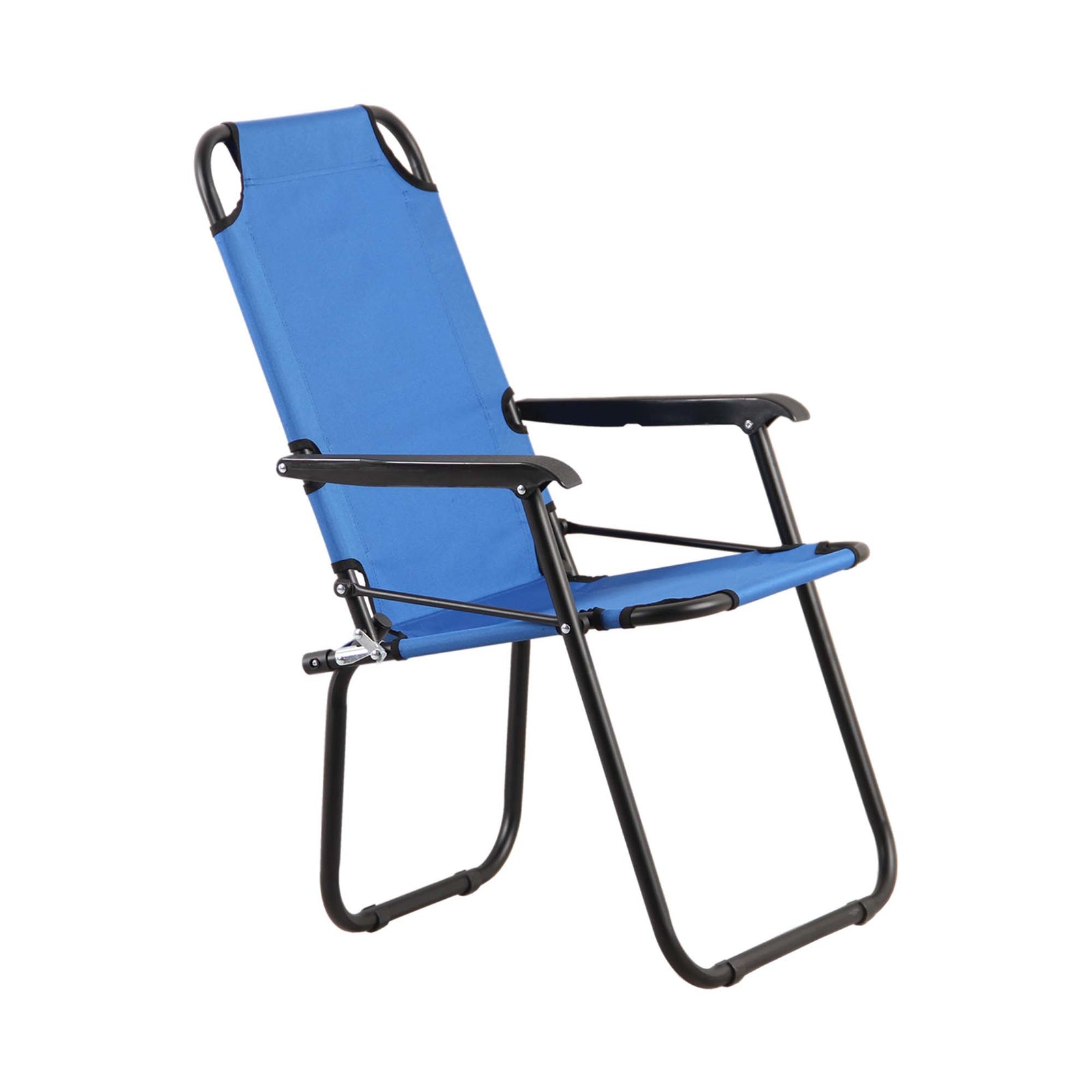 Chaise pliante noire et bleue