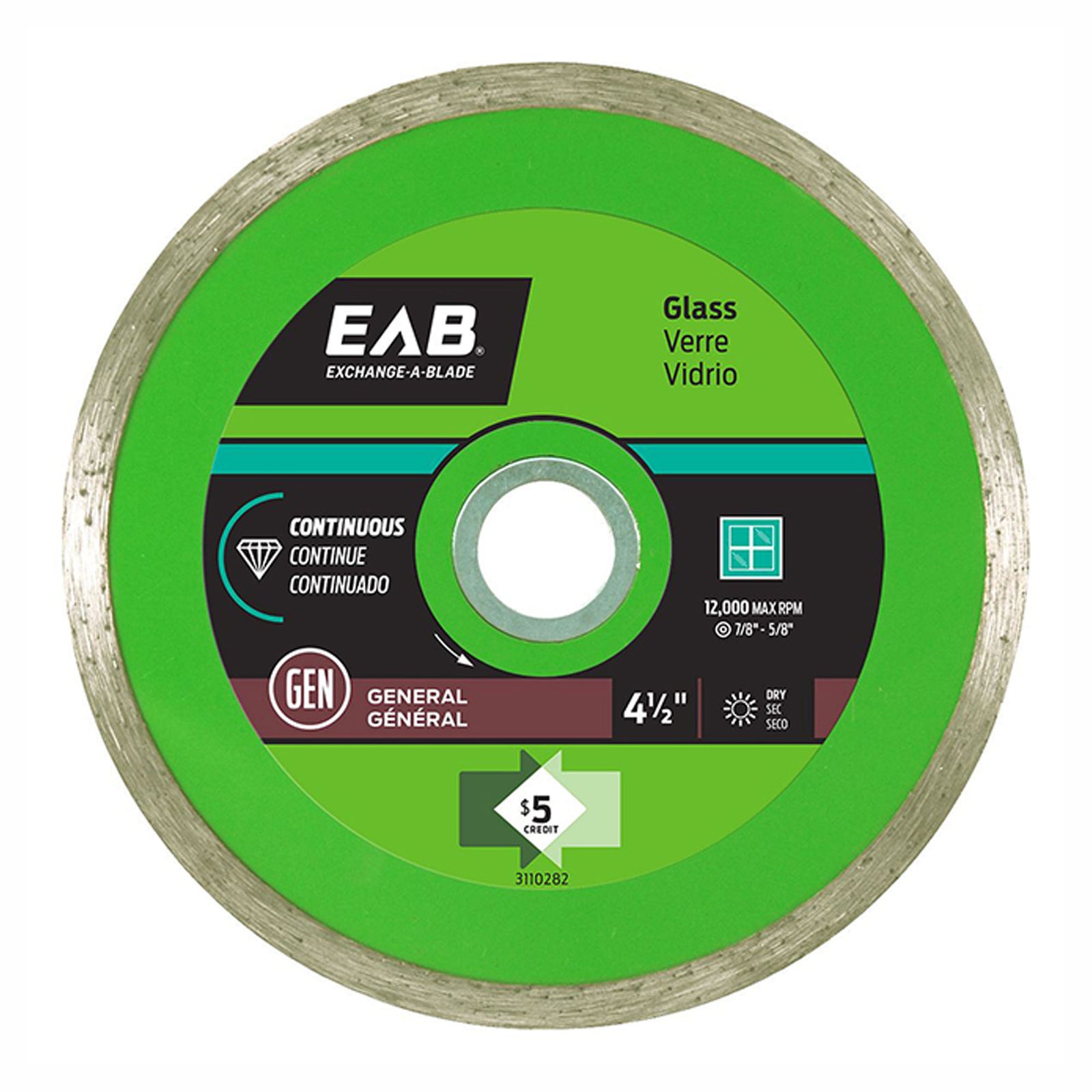 Lame diamanté, jante continue, pour le verre et la céramique, 4-1/2''