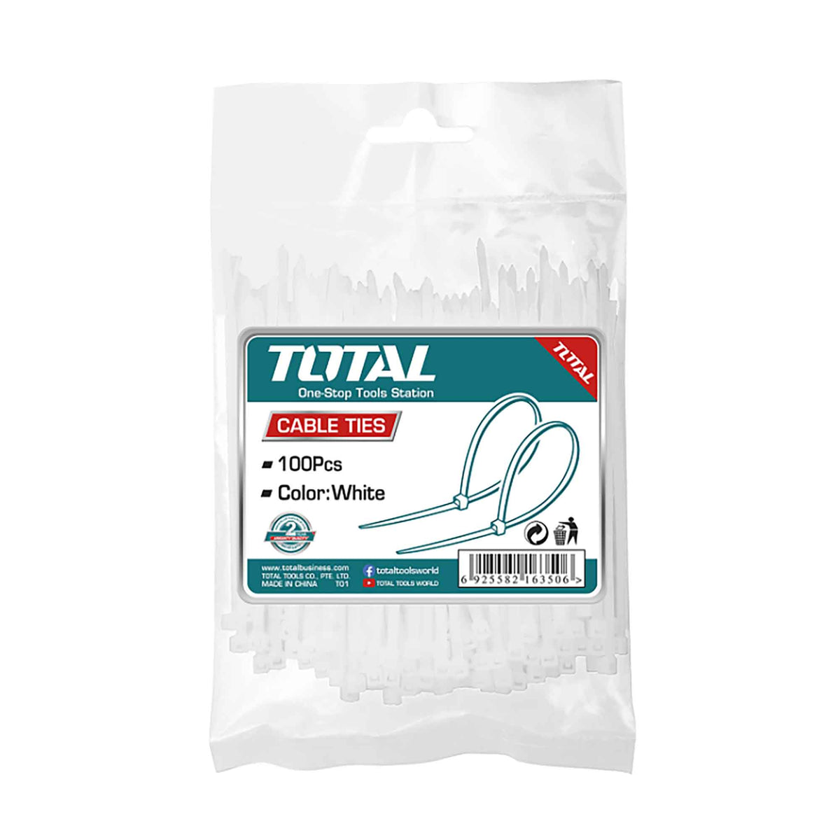 Attache-câbles blanc en nylon 66, 24'' (paquet de 100)