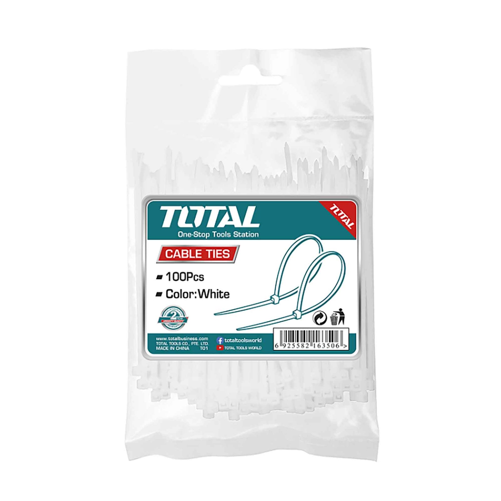 Attache-câbles blanc en nylon 66, 24'' (paquet de 100)