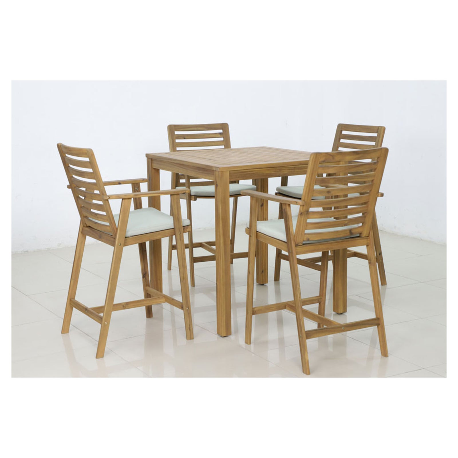 Ensemble de bar, carré, em Acacia, 4 places