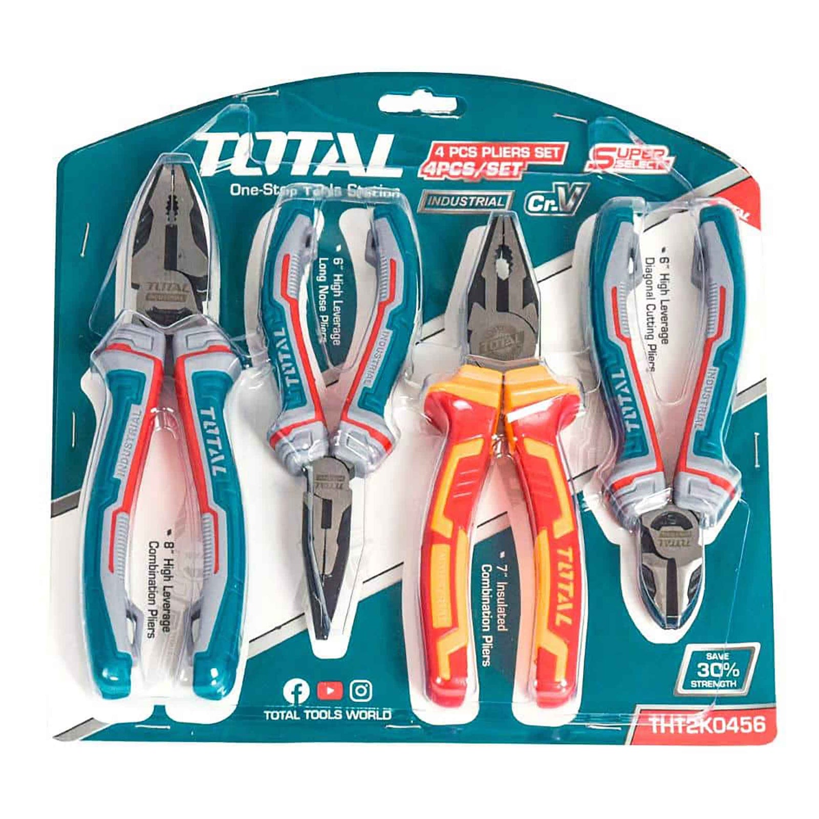 Ensemble de 4 pinces industriel Total tools, CR-V, 6'', 7'' ET 8''