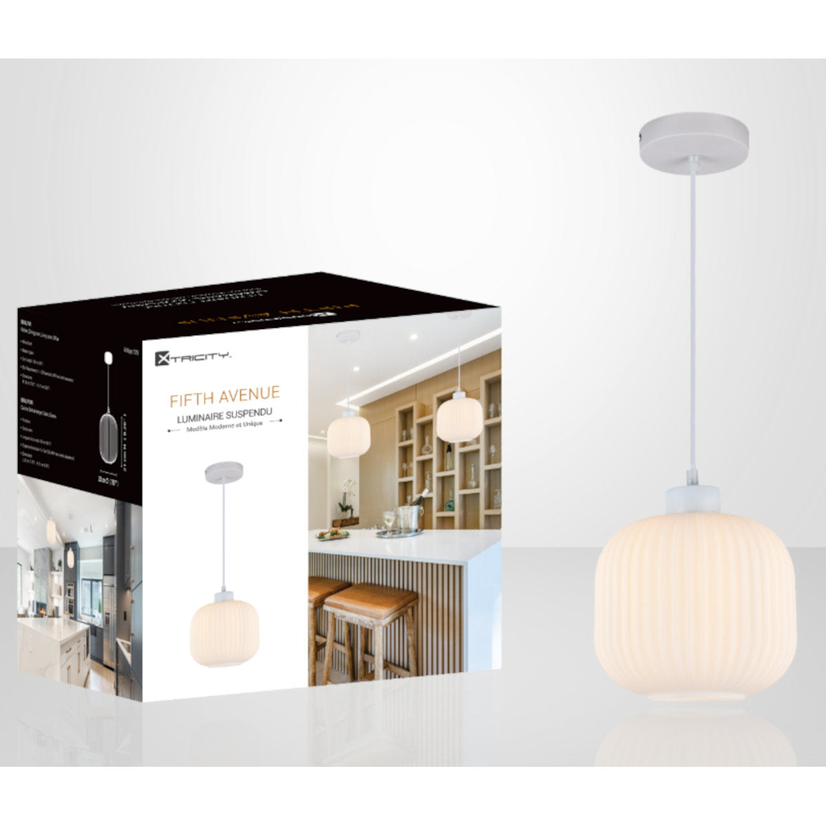 Luminaire Suspendu Fifth Avenue, Blanc, 1 Lumiere, 20 X 21 Cm