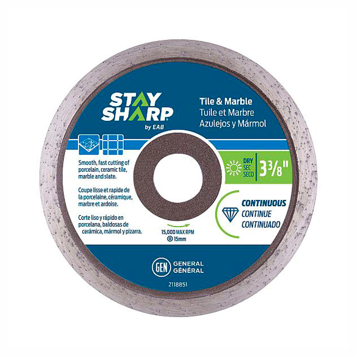 Lame diamantée continue pour tuile & marbre 3 3/8"