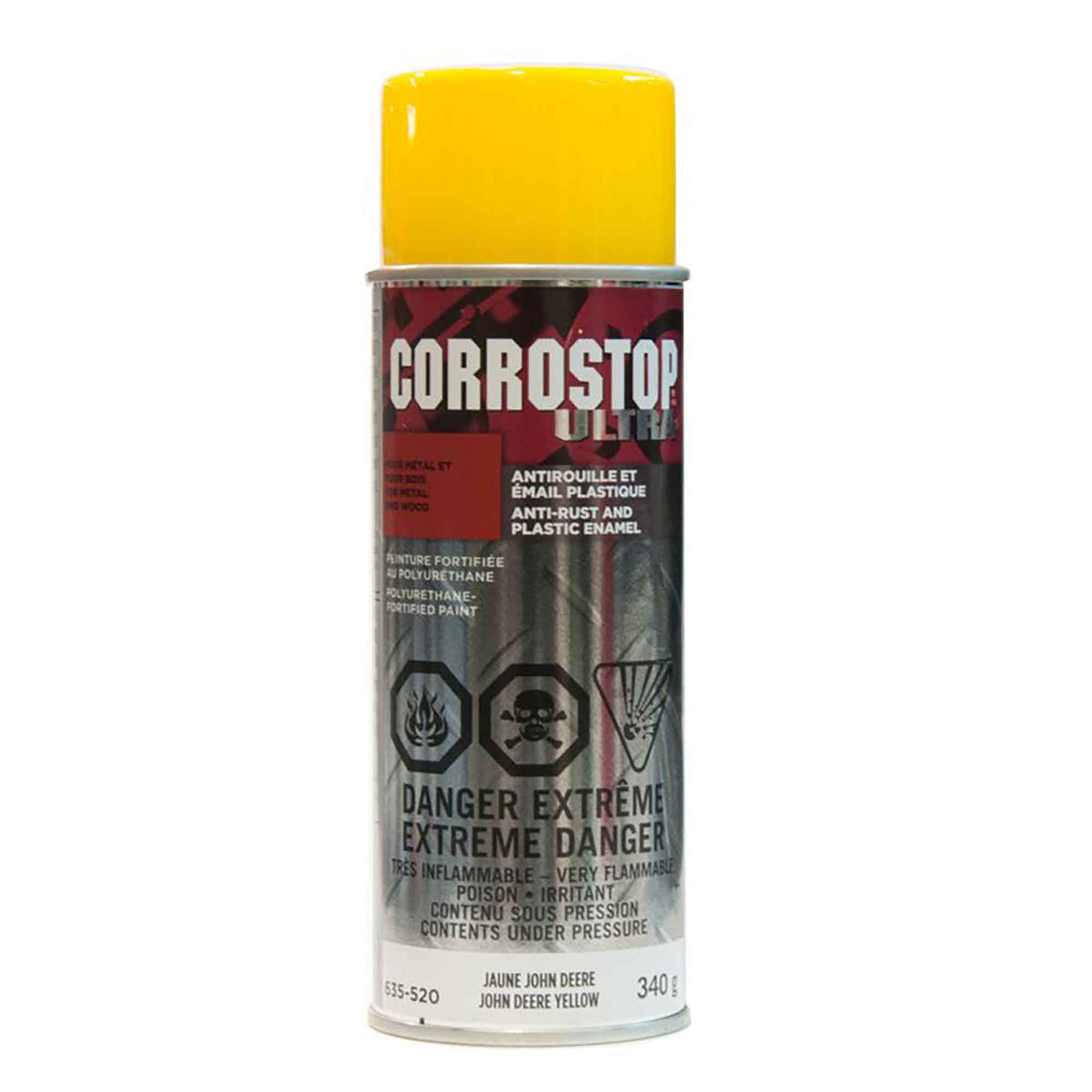 Peinture aérosol Corrostop, antirouille, jaune John Deere, 340 gr
