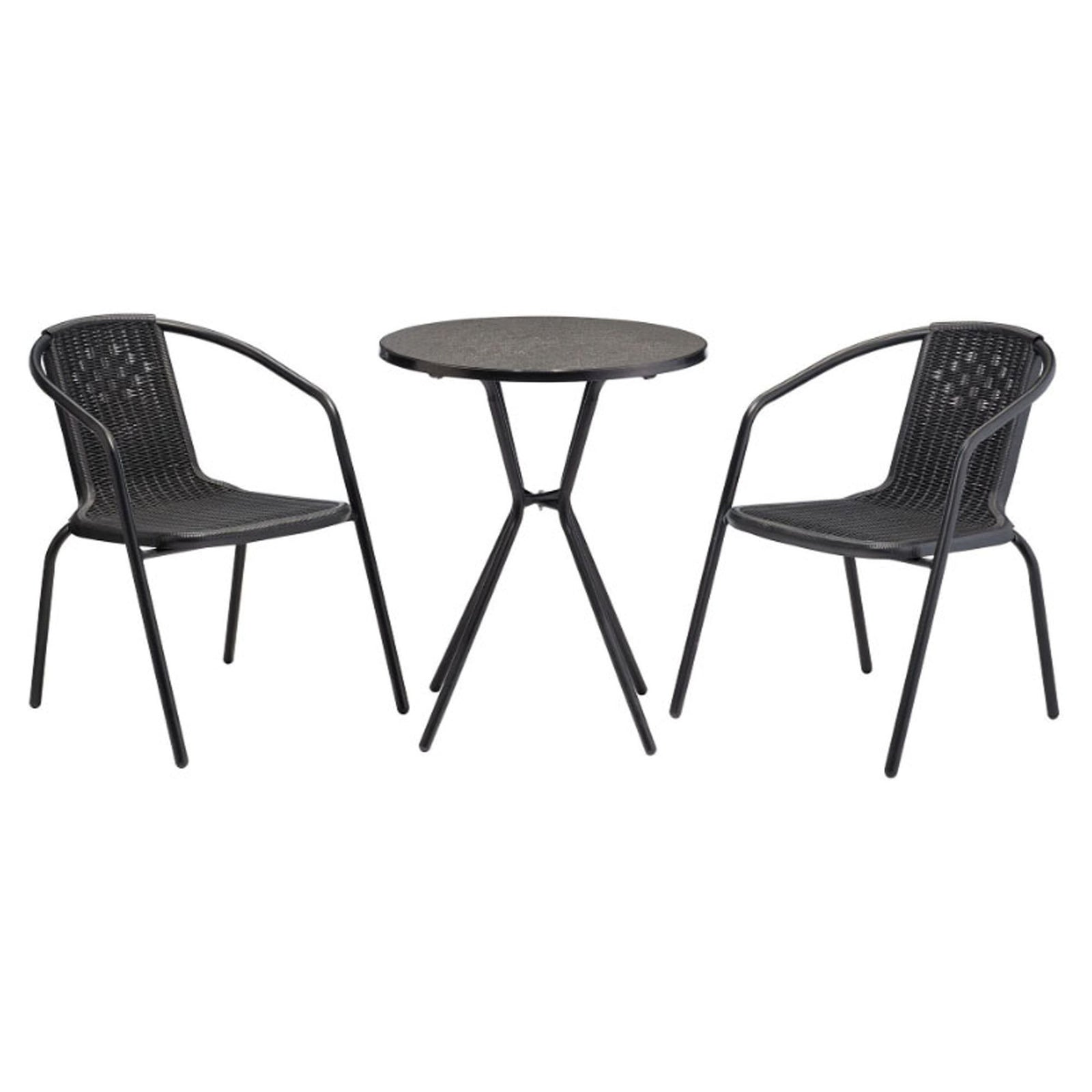 Ensemble bistro, avec chaise en rotin et table en acier, noir