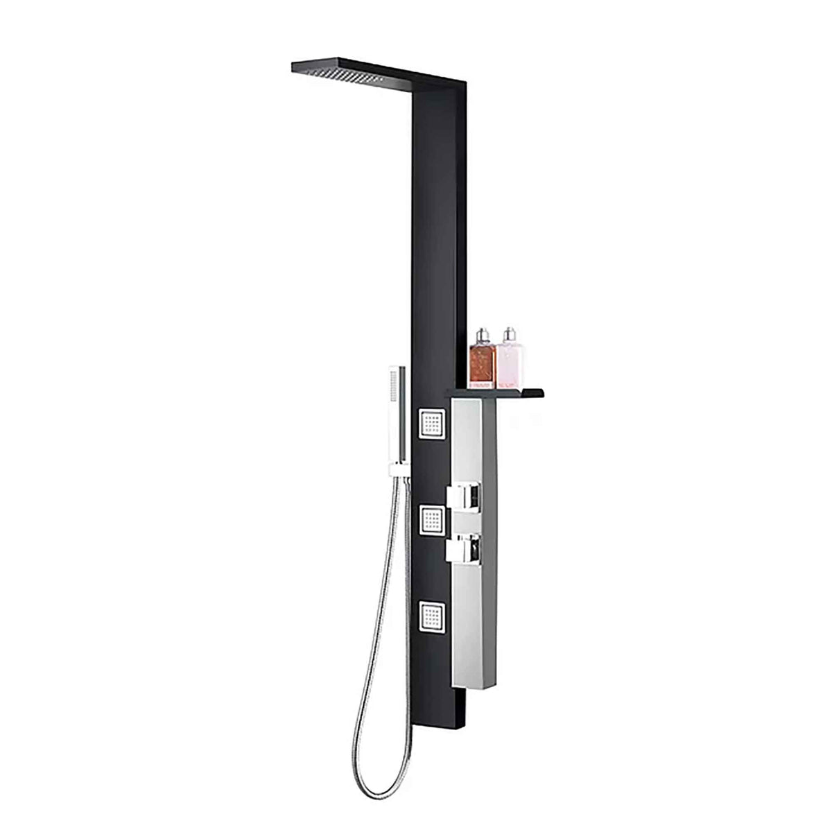 Colonne de douche 3 jets avec tablette, noir et acier inoxydable