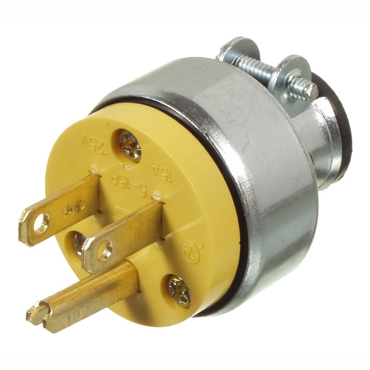 Fiche blindée à 3 fils avec serre câble jaune , 15 A-125 V  
