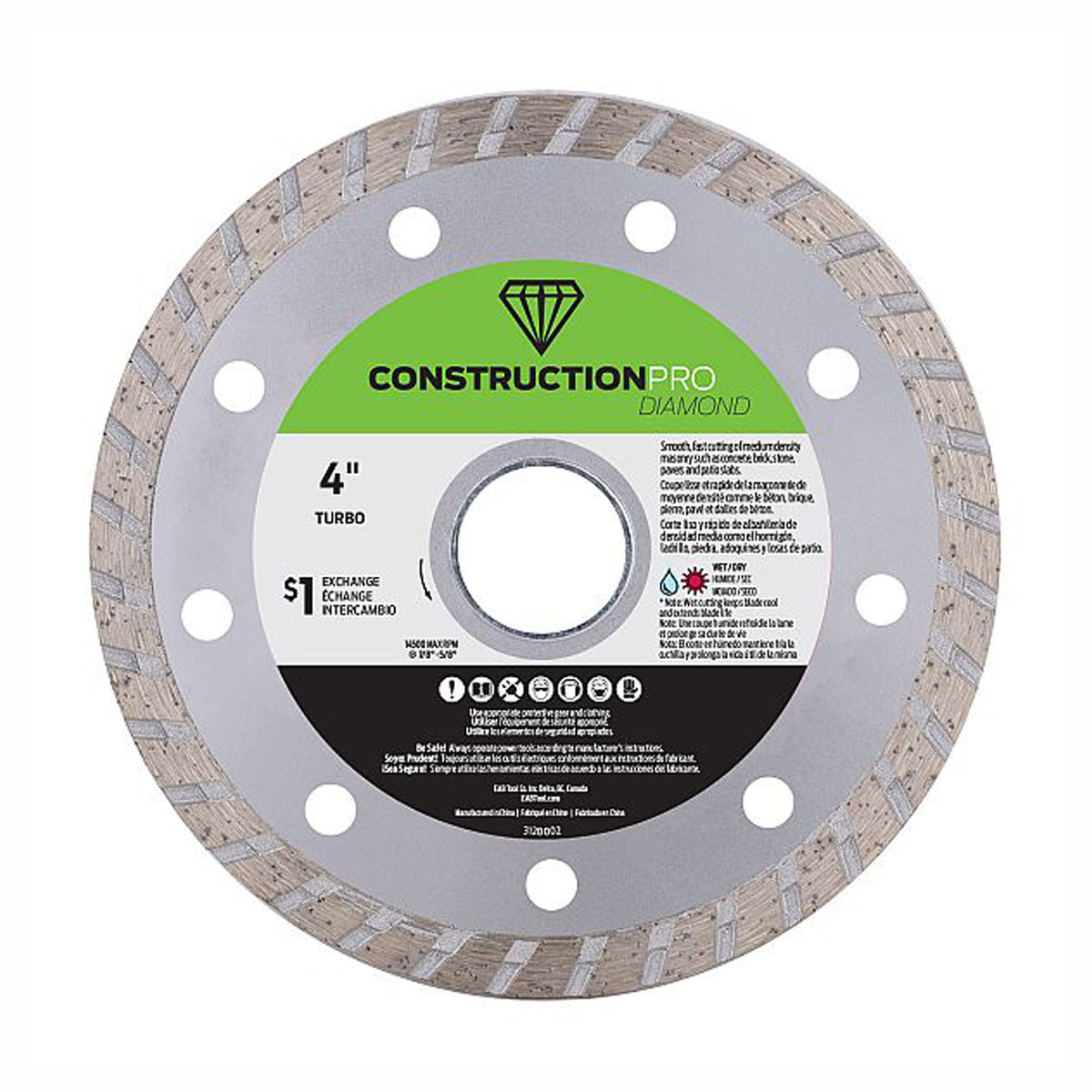 Lame de scie au diamant turbo pour béton, construction pro, 4''