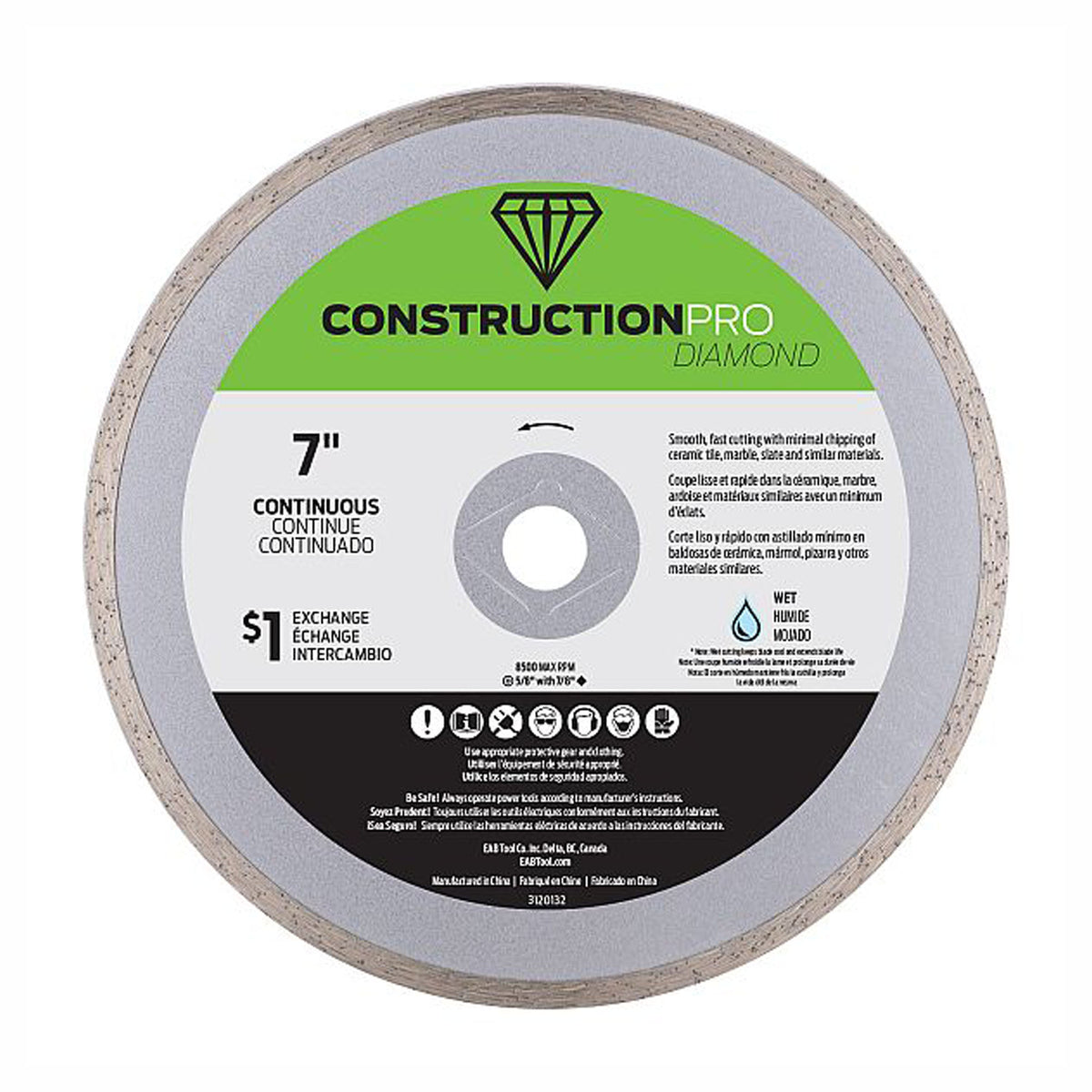 Lame de scie au diamant continu pour céramique, construction pro, 7''