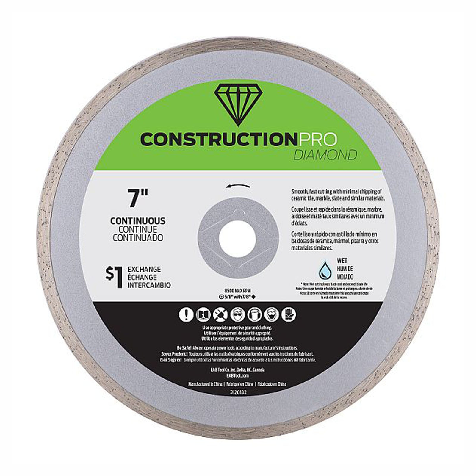 Lame de scie au diamant continu pour céramique, construction pro, 7''