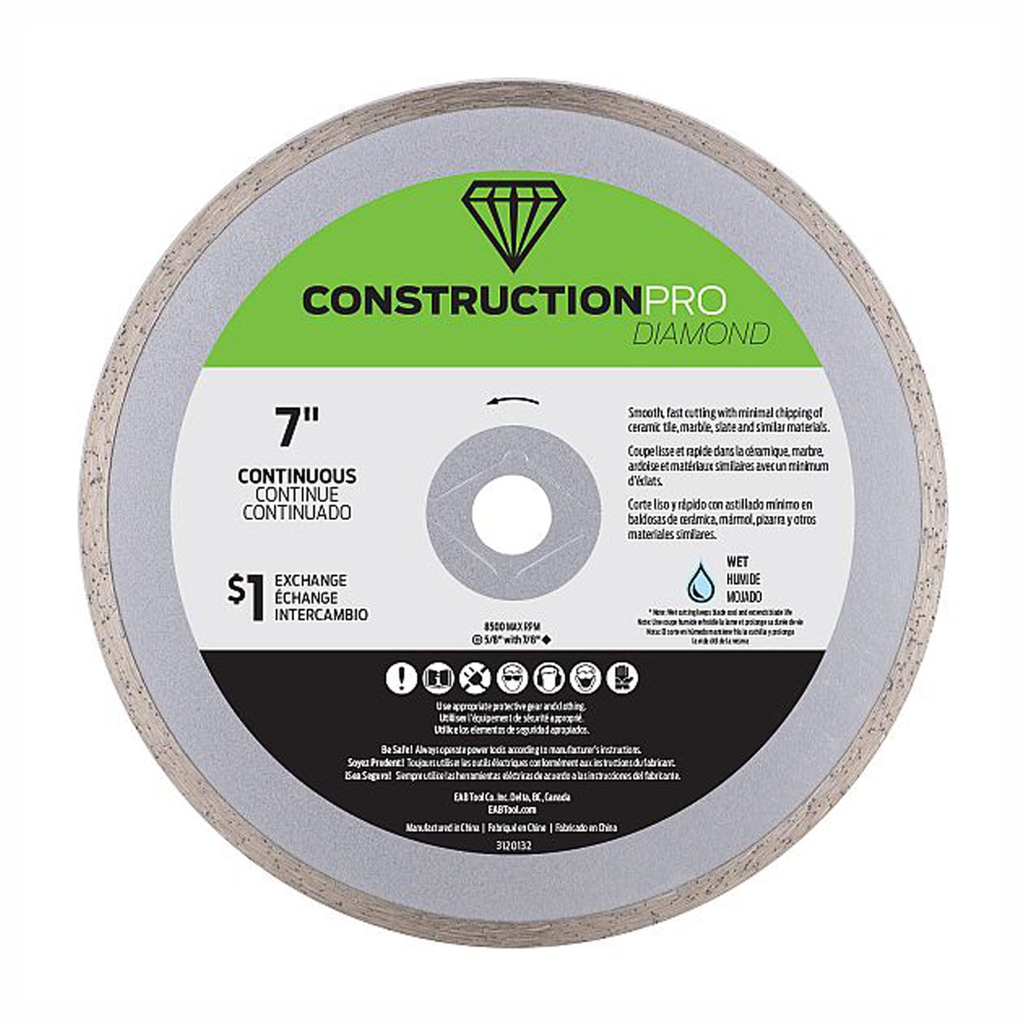 Lame de scie au diamant continu pour céramique, construction pro, 7''