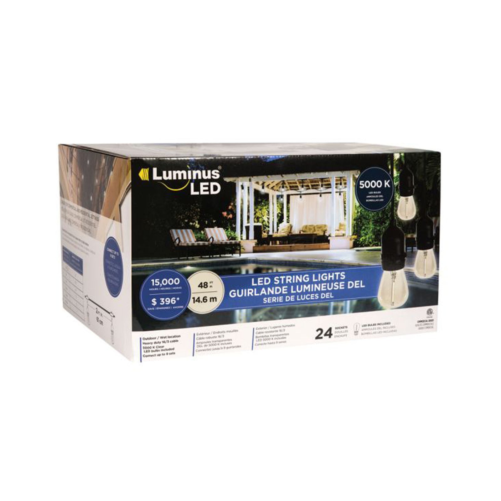 Cordon lumineux au LED 5000 k, 24'