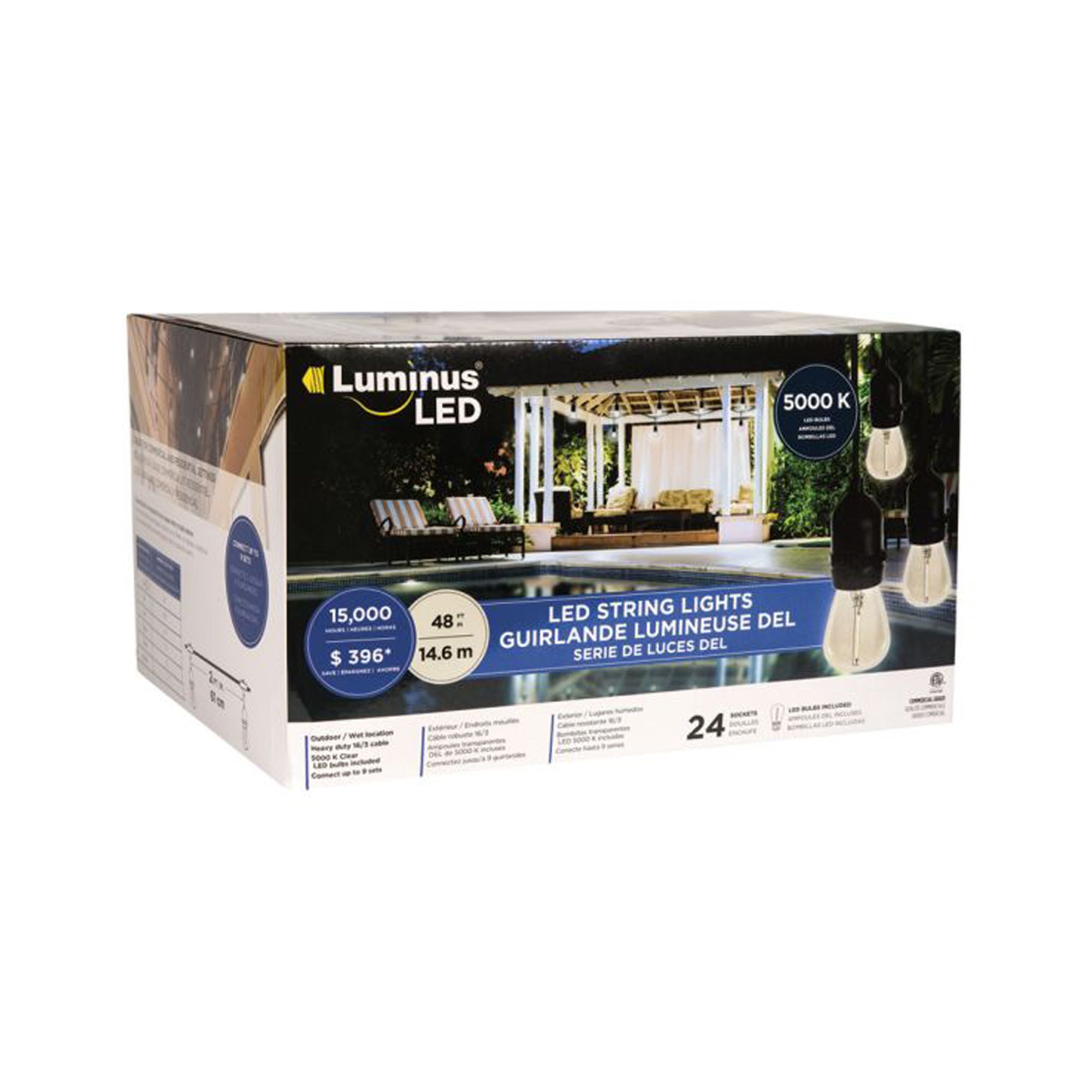 Cordon lumineux au LED 5000 k, 24'