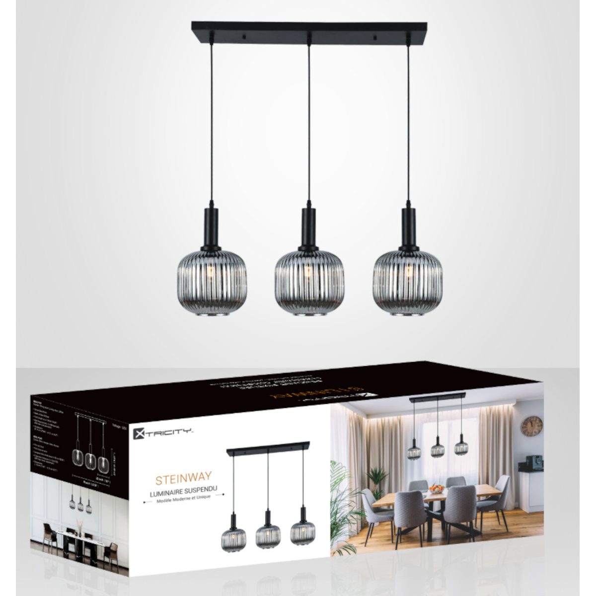 Luminaire Suspendu Steinway, 3 Lumiere, 70 Cm