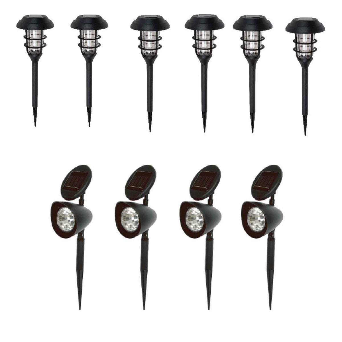 Ensemble de lampes solaires et de projecteurs pour allé, noir (10 pièces)