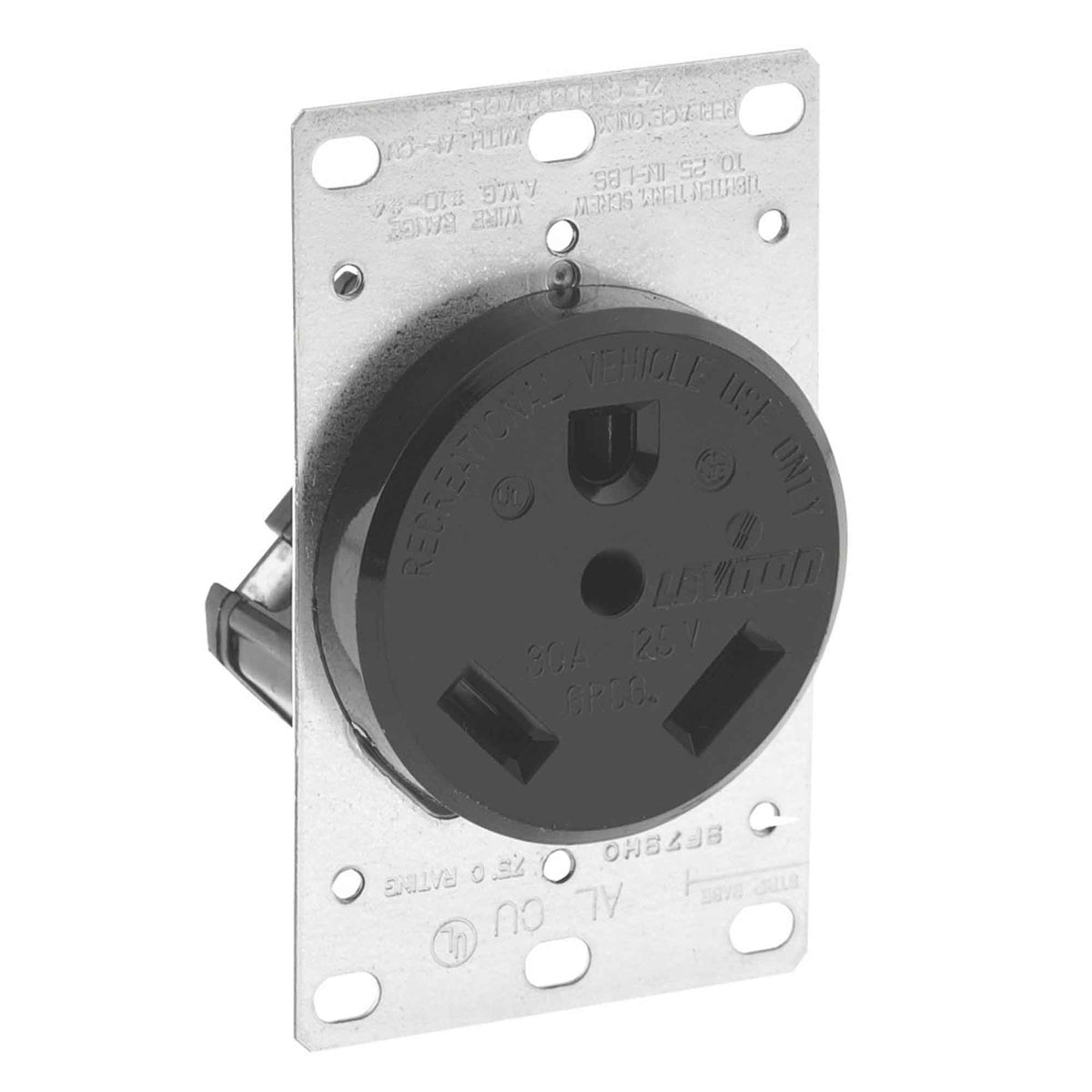 Prise à encastrer avec lame droite pour véhicules de plaisance 30 A / 125 V, noir
