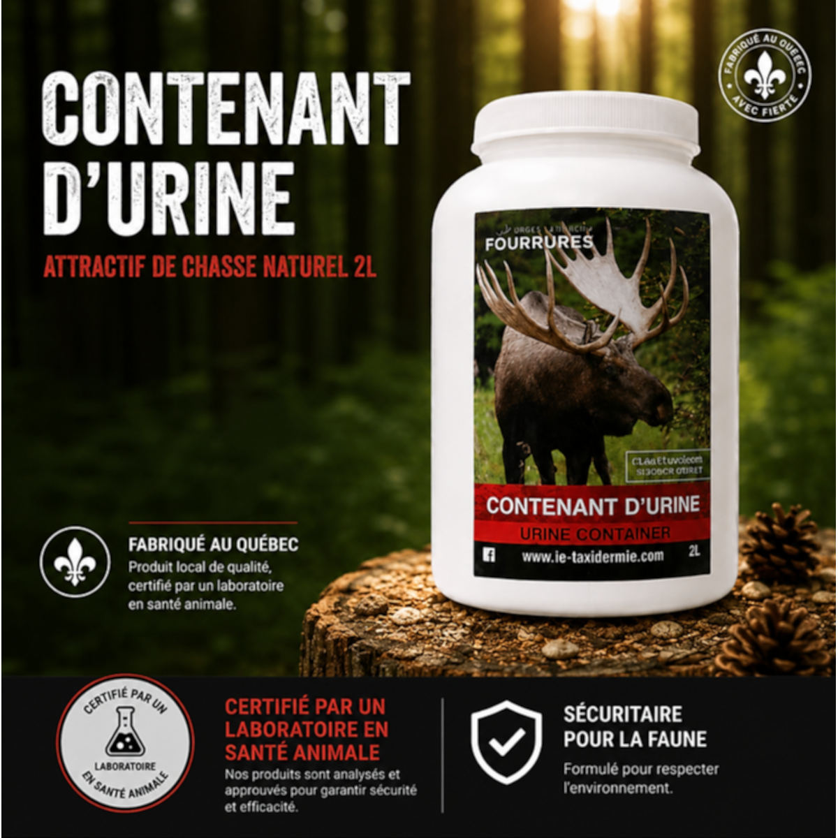 Contenant de conservation pour l'urine d'orignal, 2 litres