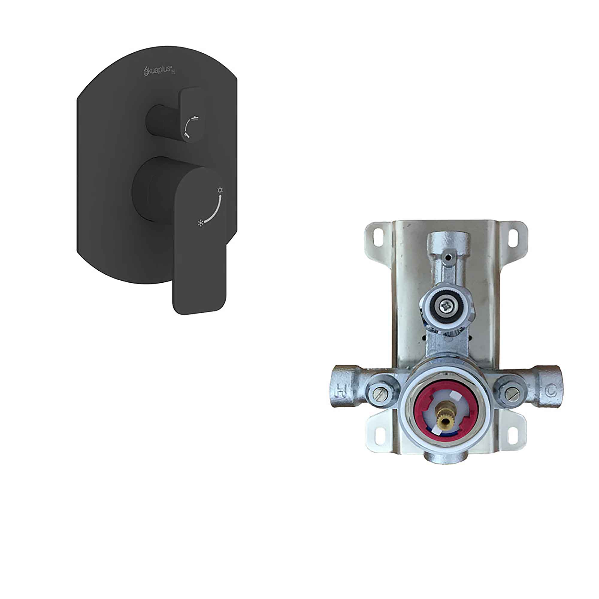 Robinet de bain-douche carré avec mitigeur à 3 voies, noir mat