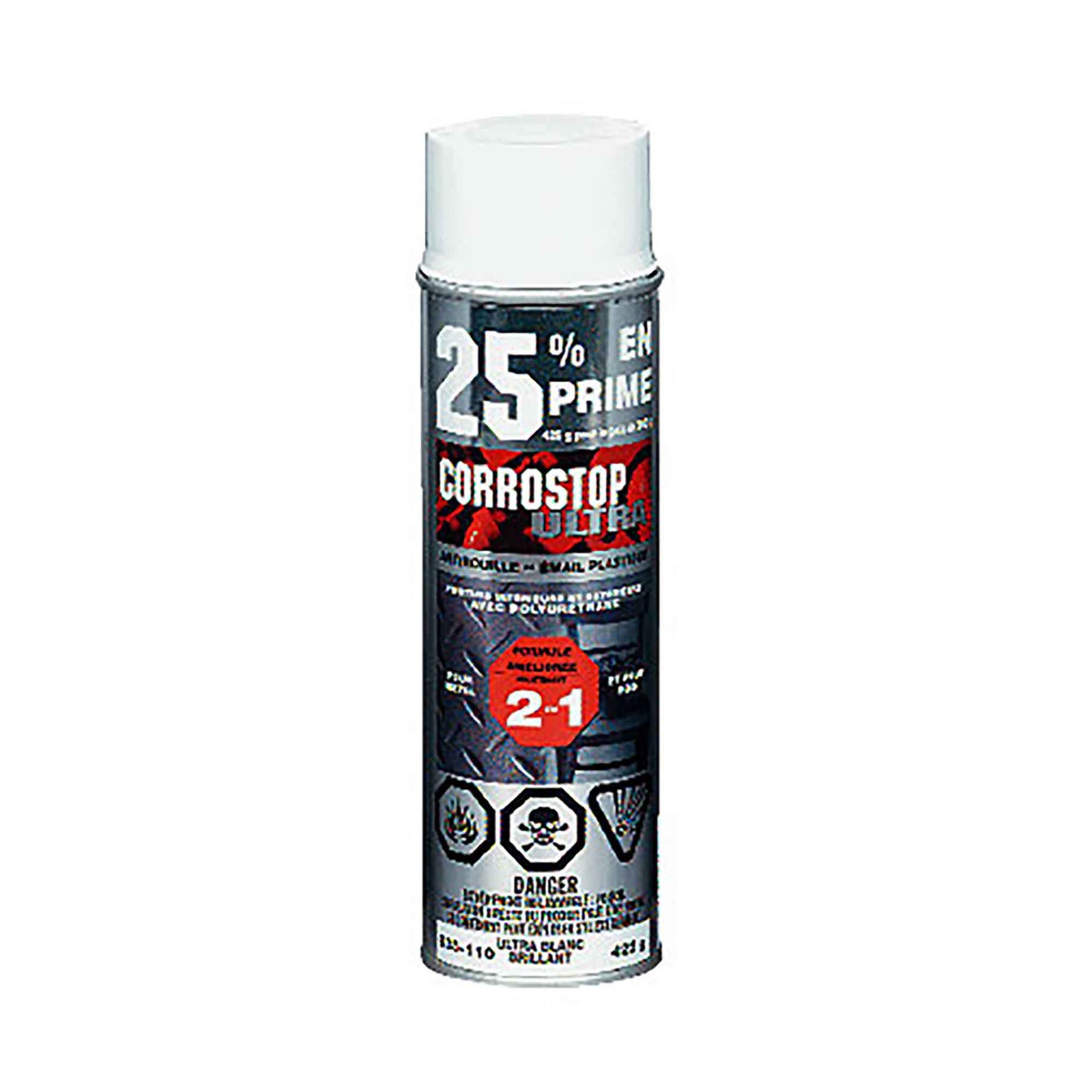 Peinture aérosol Corrostop, antirouille, blanc brillant, 340 gr + 25%