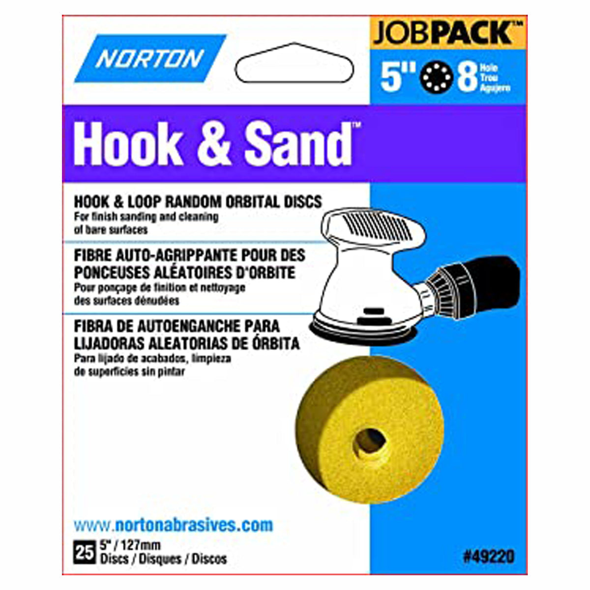 Disque de ponçage, 8 troue avec velcro, 5'', 120 gr