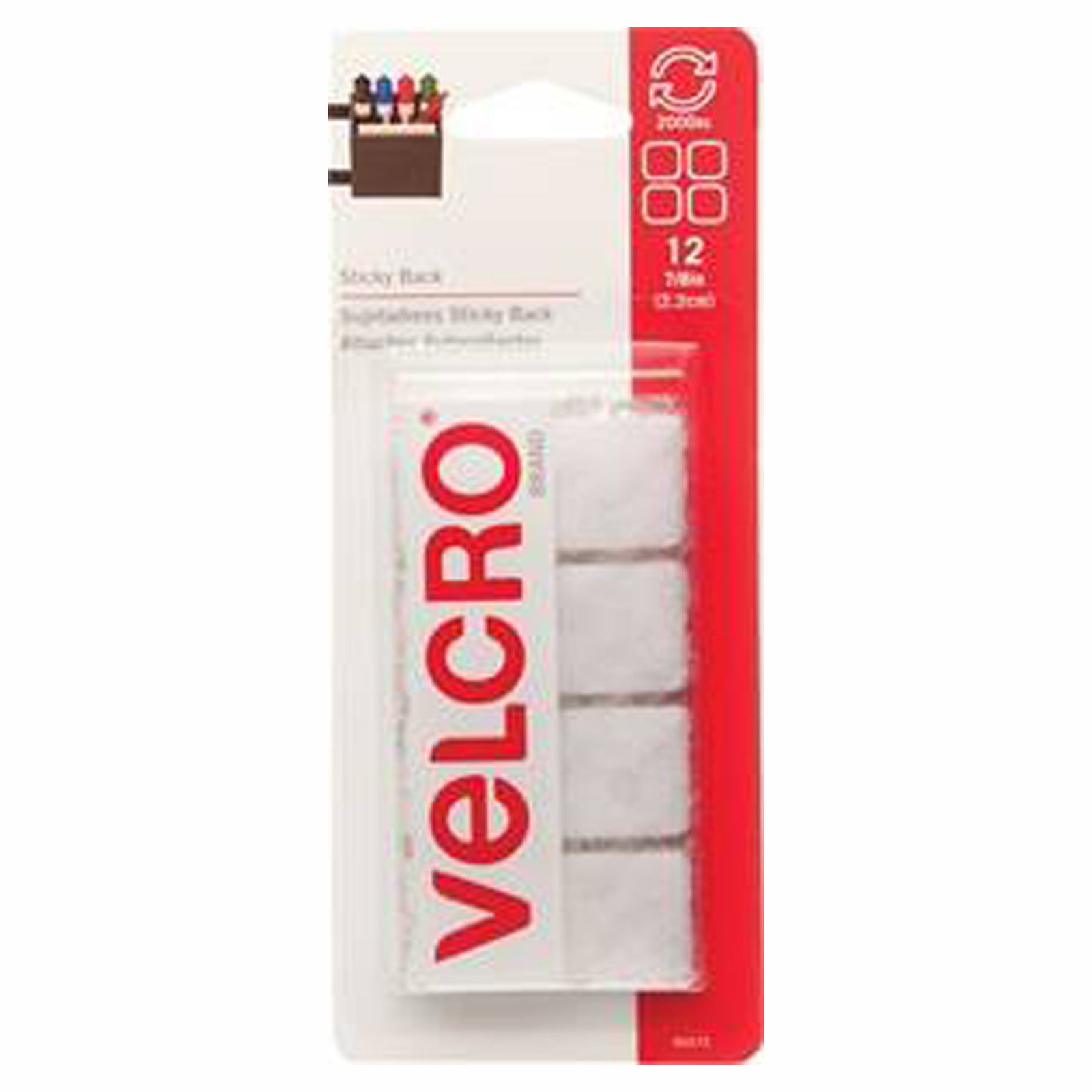 Carré, préencollé de velcro, blanc, 7/8'' (emballage de 12)