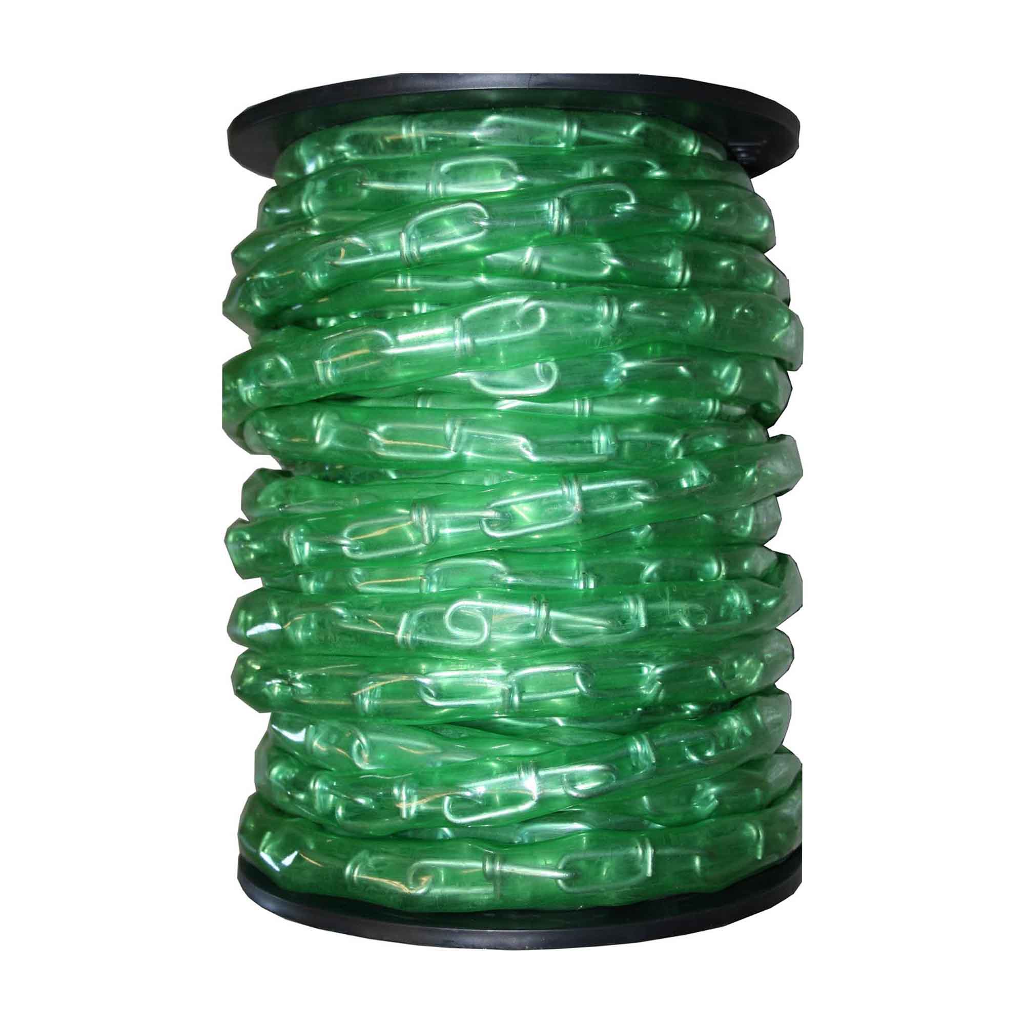 Chaîne à boucles doubles en acier plaqué zinc recouvert de vinyle vert, #1/0 x 100' (vendue au pied linéaire)