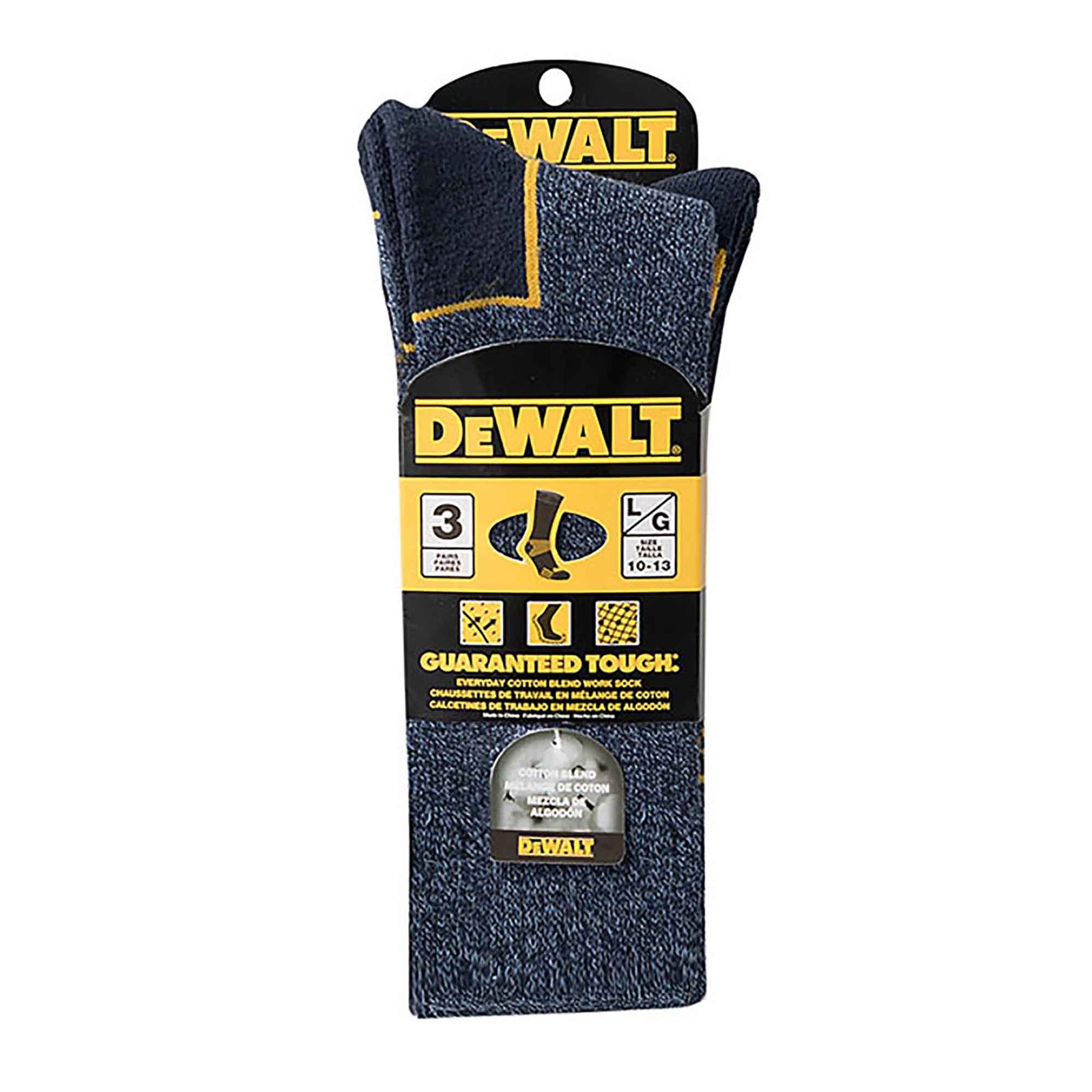 Bas de travail Dewalt grand et bleu, paquet de 3 paires