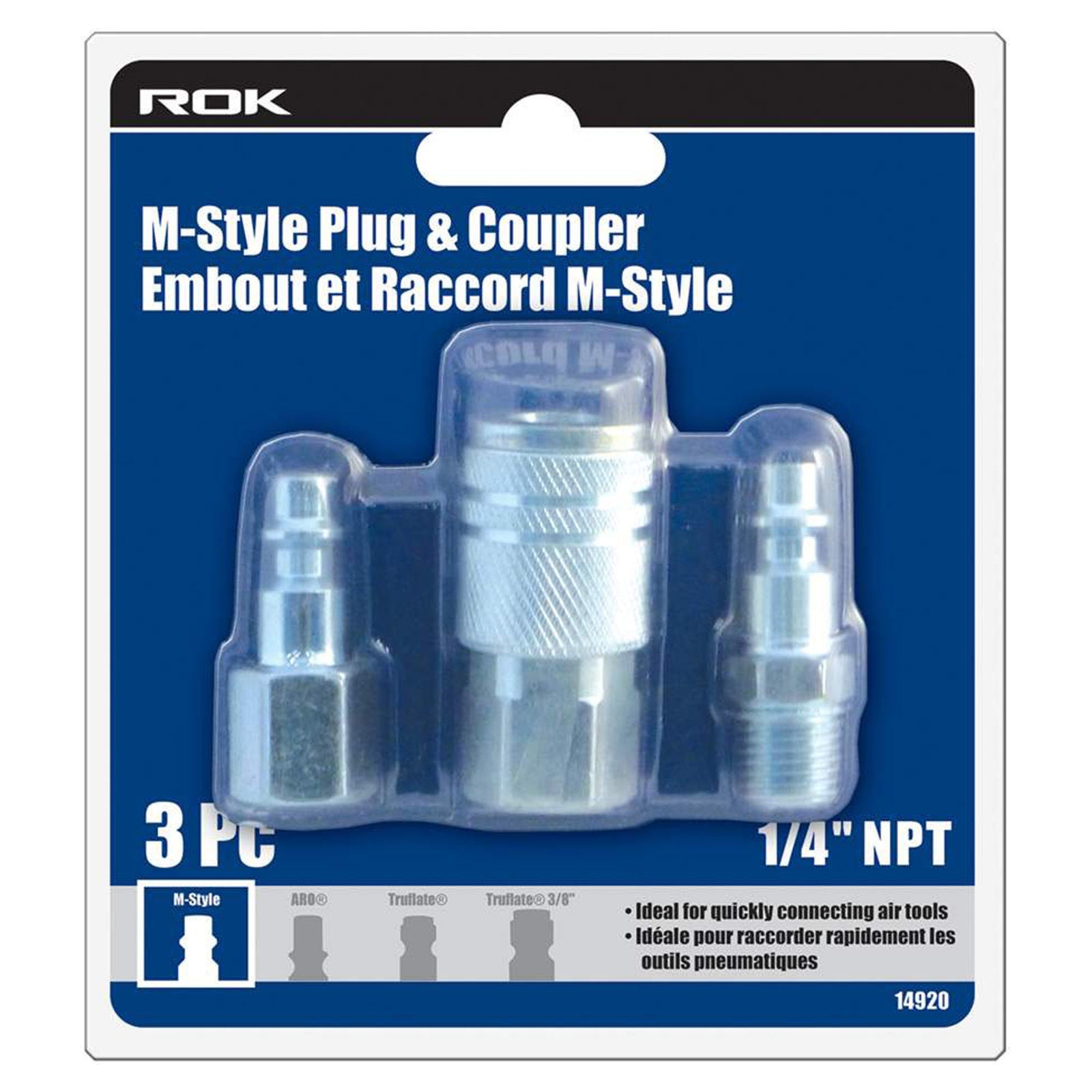 Ensemble d'embout et raccord, de style M, 1/4'' (emballage de 3)