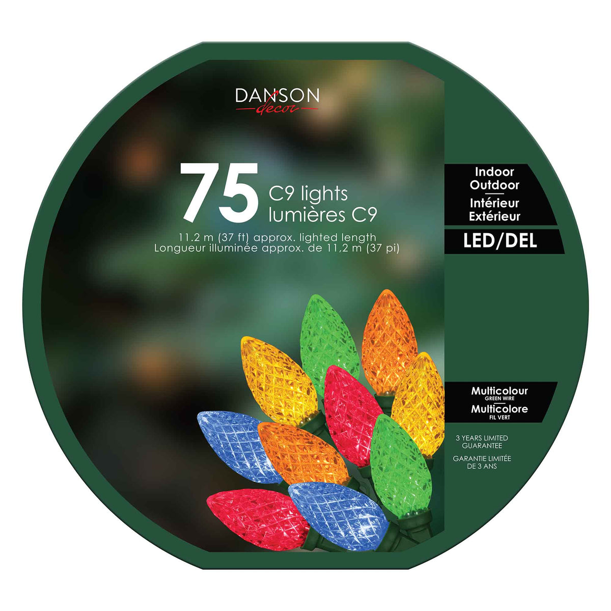 Guirlande de 75 lumières C5 DEL de 37' (11,28 m), multicolore