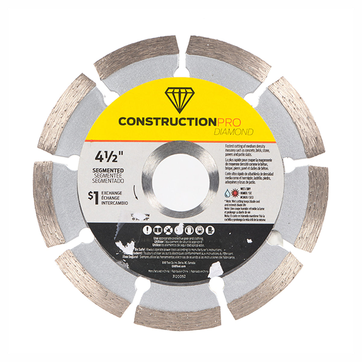 Lame de scie segmentée au diamant pour béton, construction pro, 4-1/2''