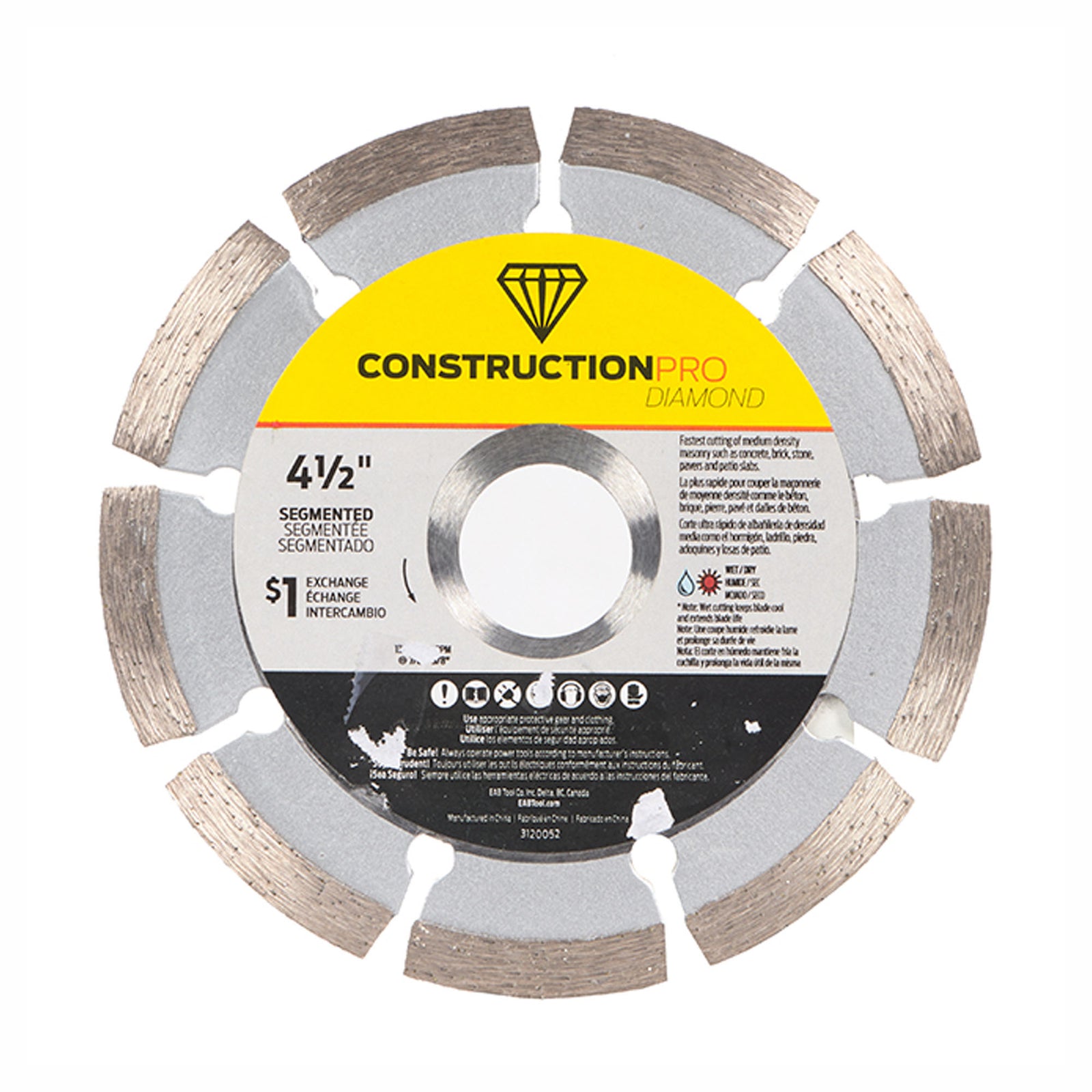 Lame de scie segmentée au diamant pour béton, construction pro, 4-1/2''