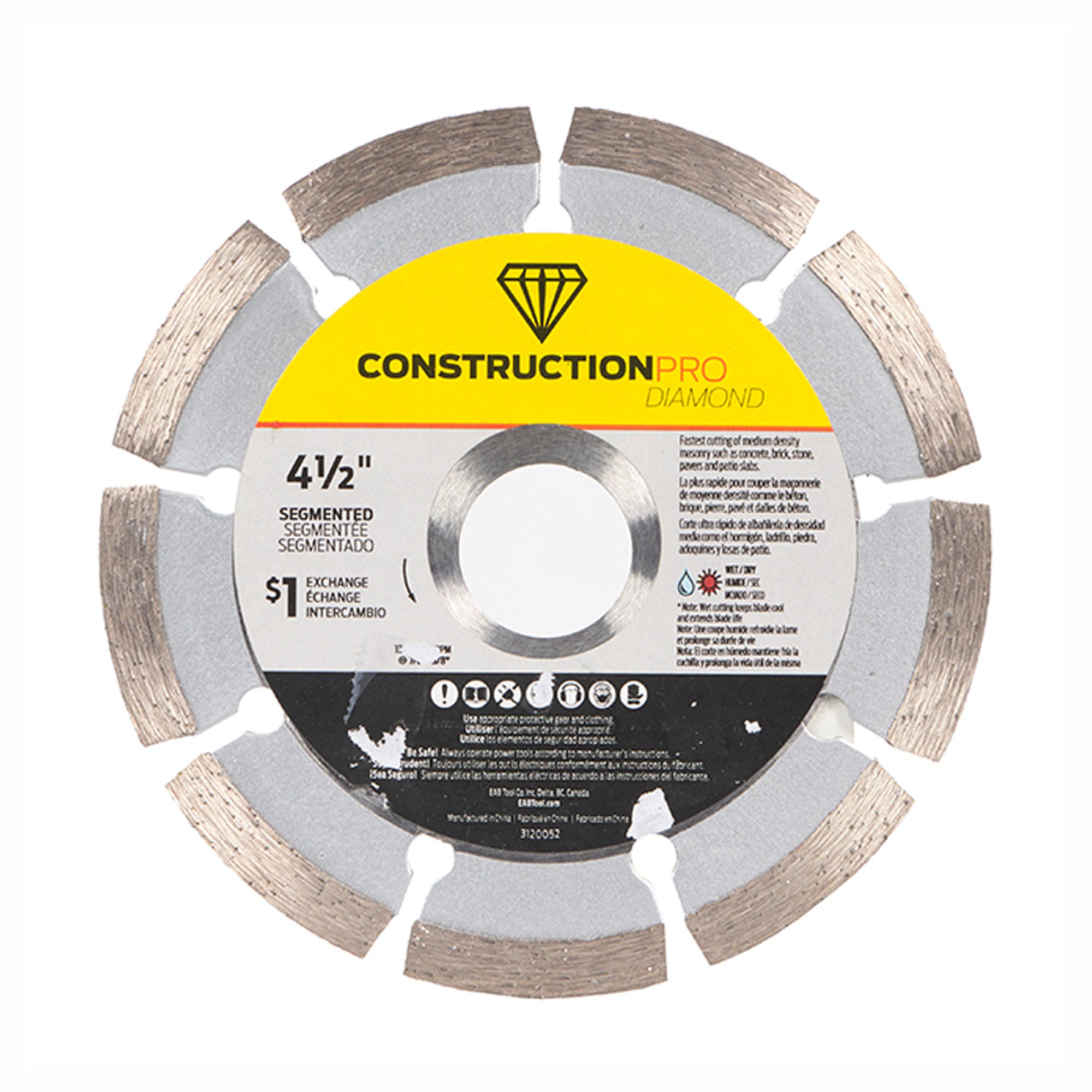 Lame de scie segmentée au diamant pour béton, construction pro, 4-1/2''