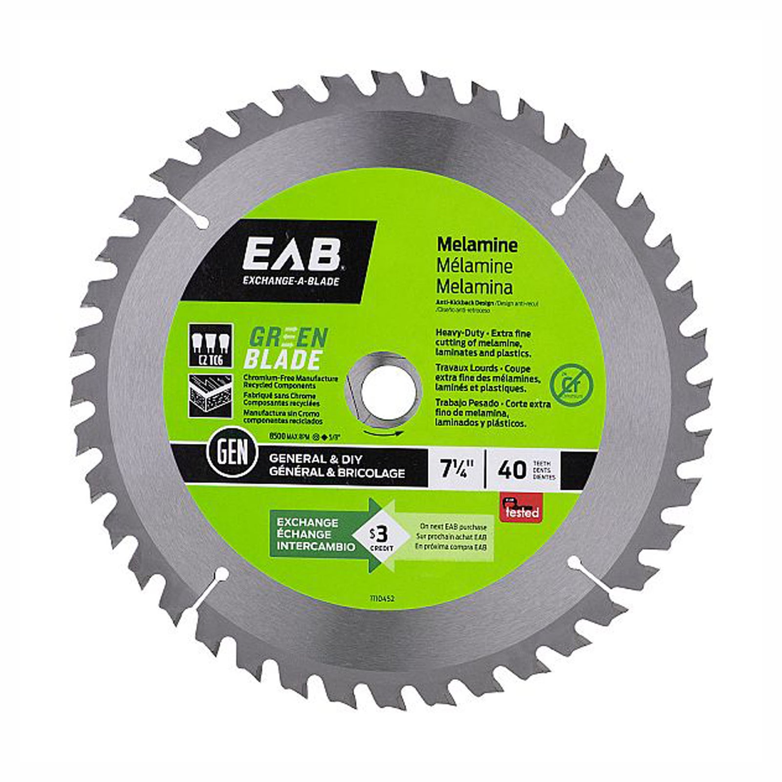 Lame de scie à mélamine, 7-1/4'' x 40 dents