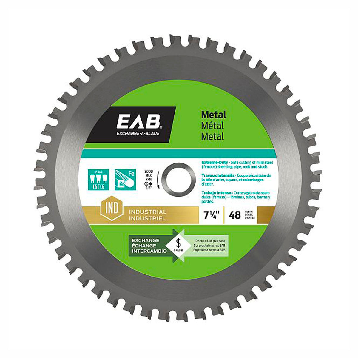 Lame de scie circulaire au carbure, pour métaux, 7-1/4'' x 48 dents
