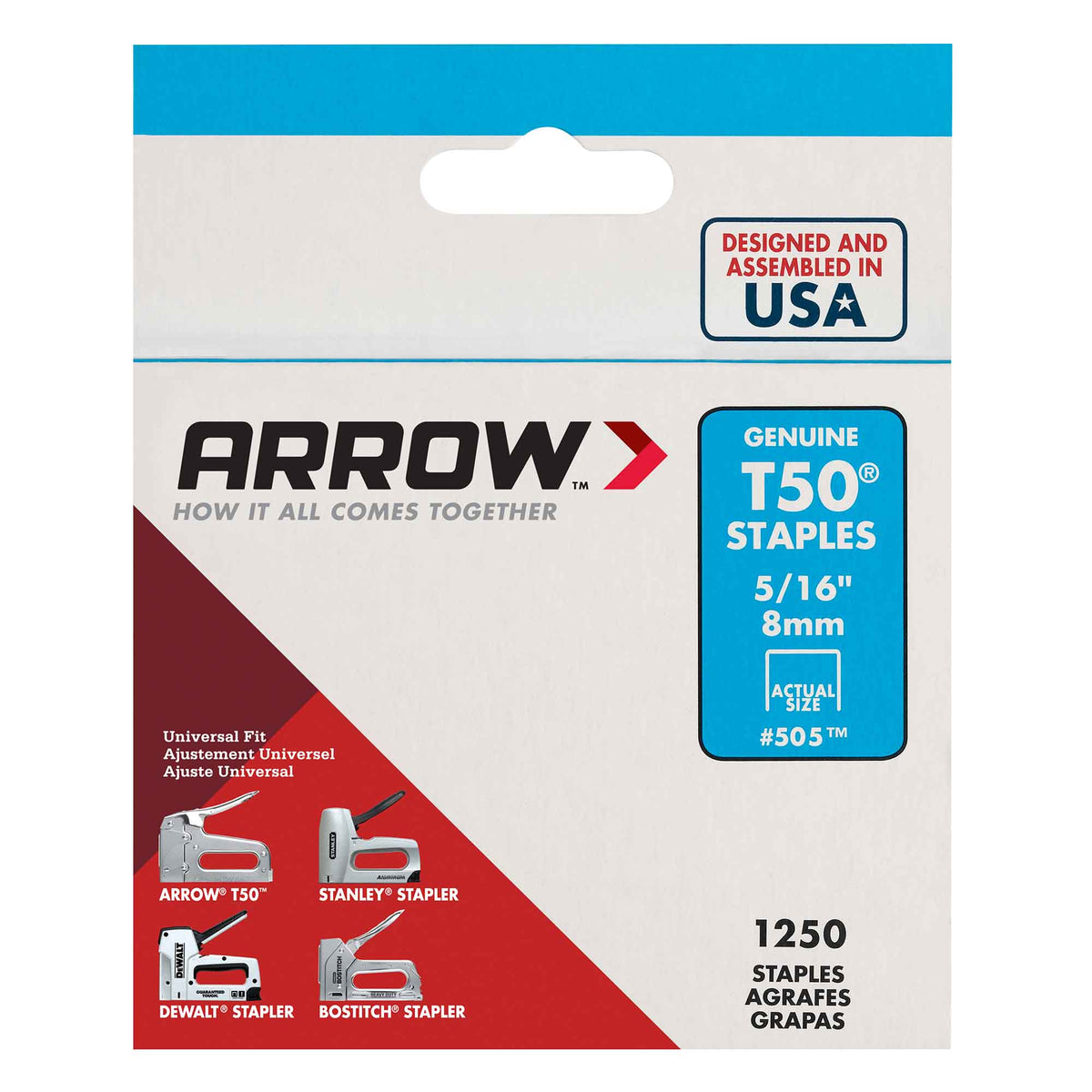Agrafe en acier pour T-50, 5/16&quot; (1 250 unités)