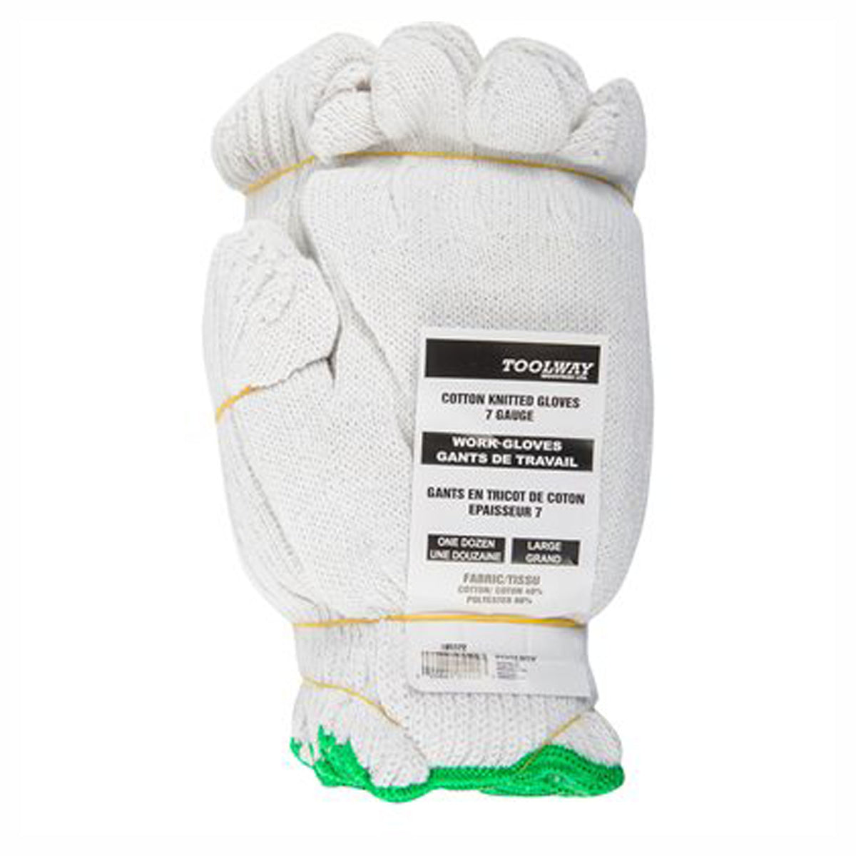 Gants de coton, poly tricotée, blanche, grande (emballages de 12)
