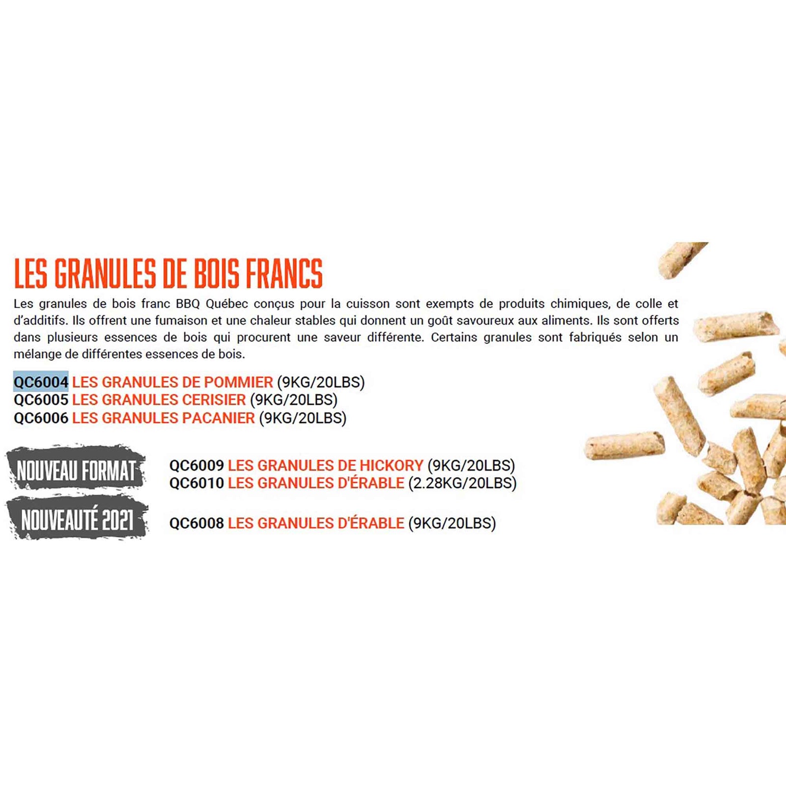 Granule de bois de pécan et cherry BBQ Québec, 20 lb