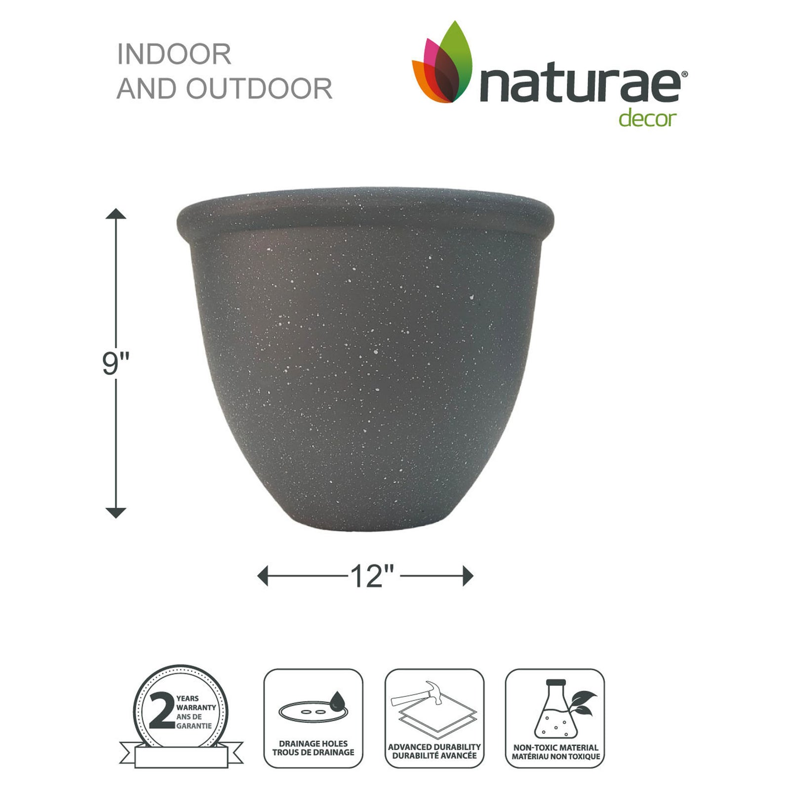 Pot pour plante, Rond' Pierre grise, 9'' x 12''