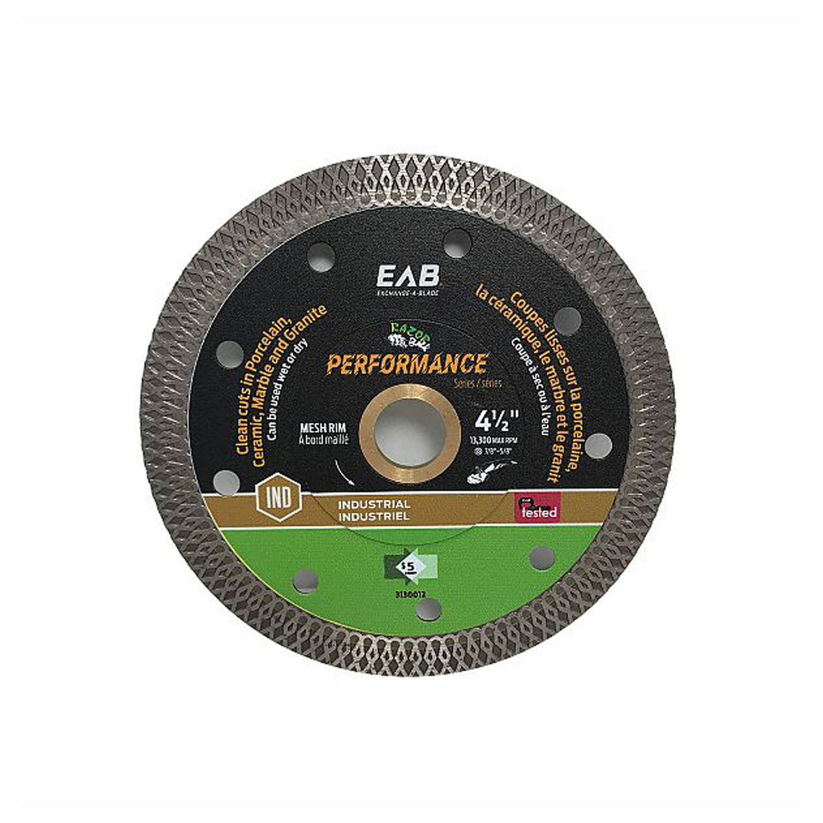 Lame de scie industrielle maillée au diamant pour la porcelaine, 4-1/2''